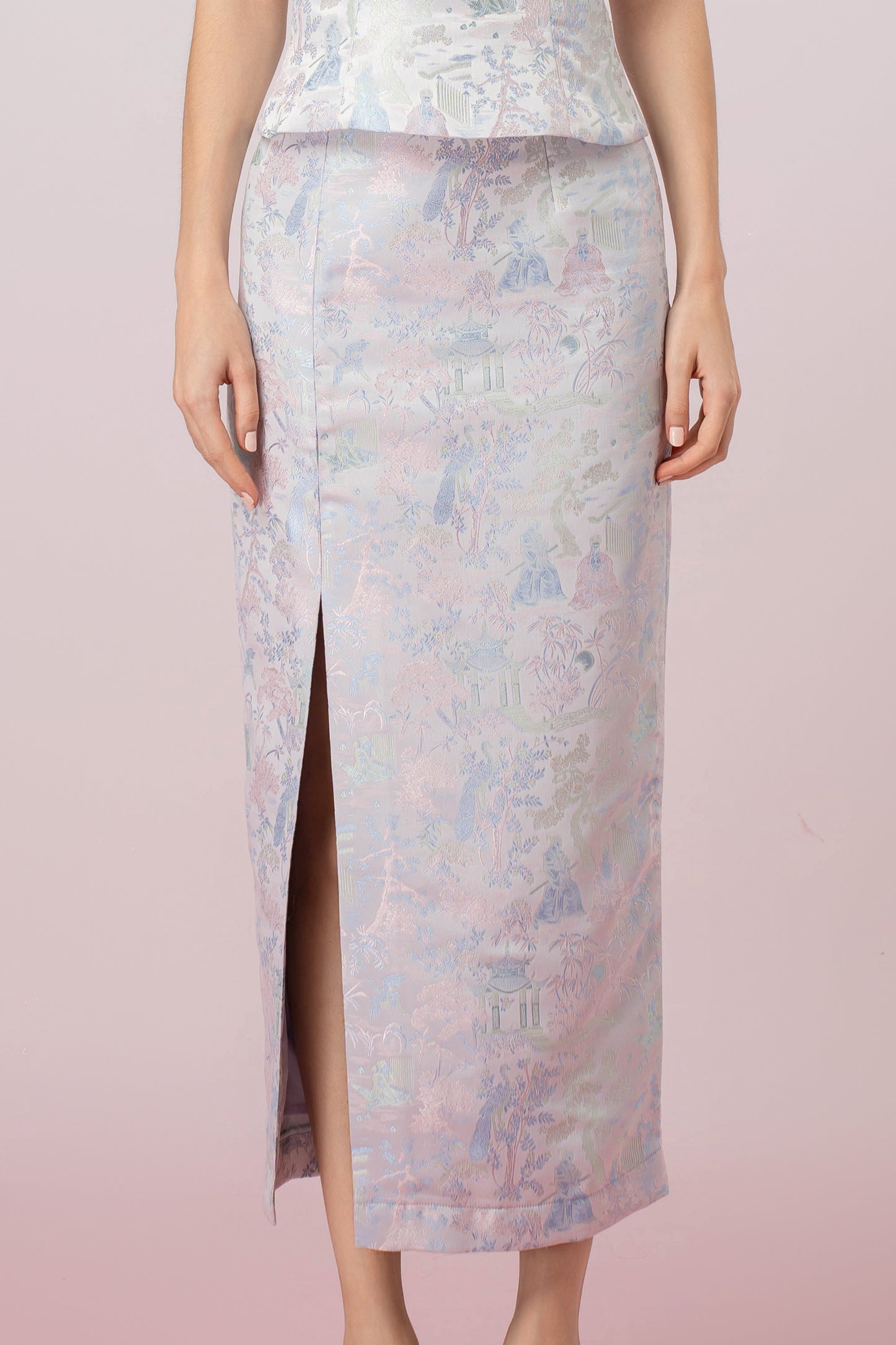 Jineeva Blue Side Split Midi Skirt