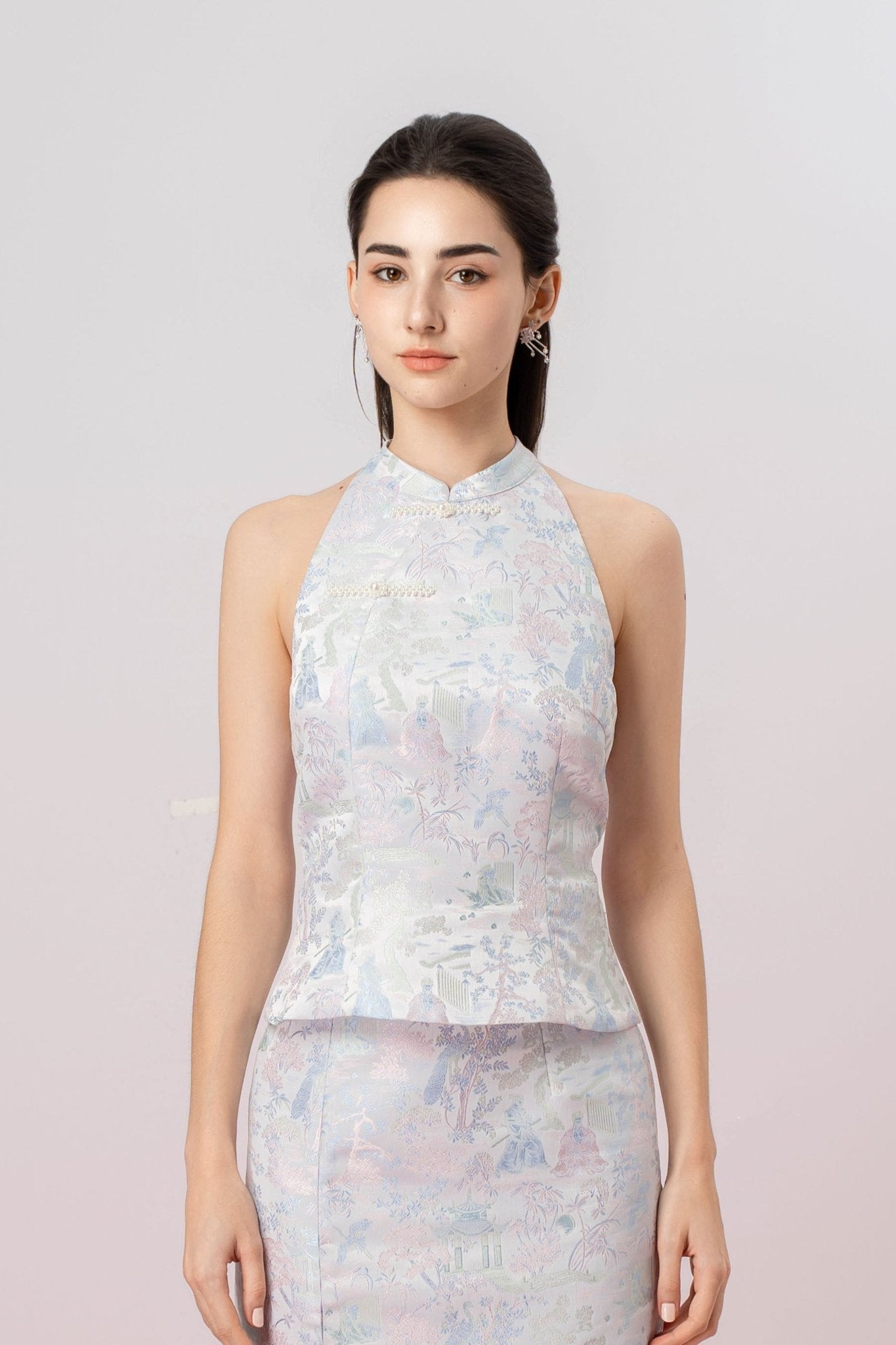 Jineeva Blue Sleeveless Cheongsam Top - Nimisski