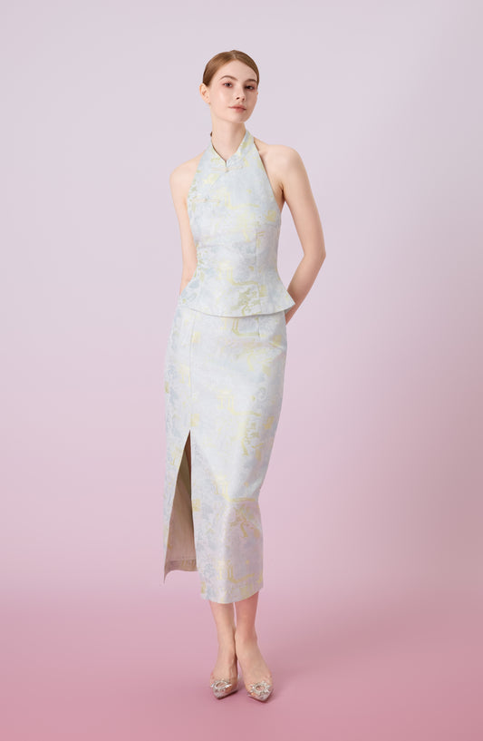 Jineeva Green Side Split Midi Skirt