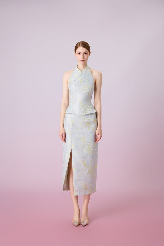 Jineeva Green Sleeveless Cheongsam Top