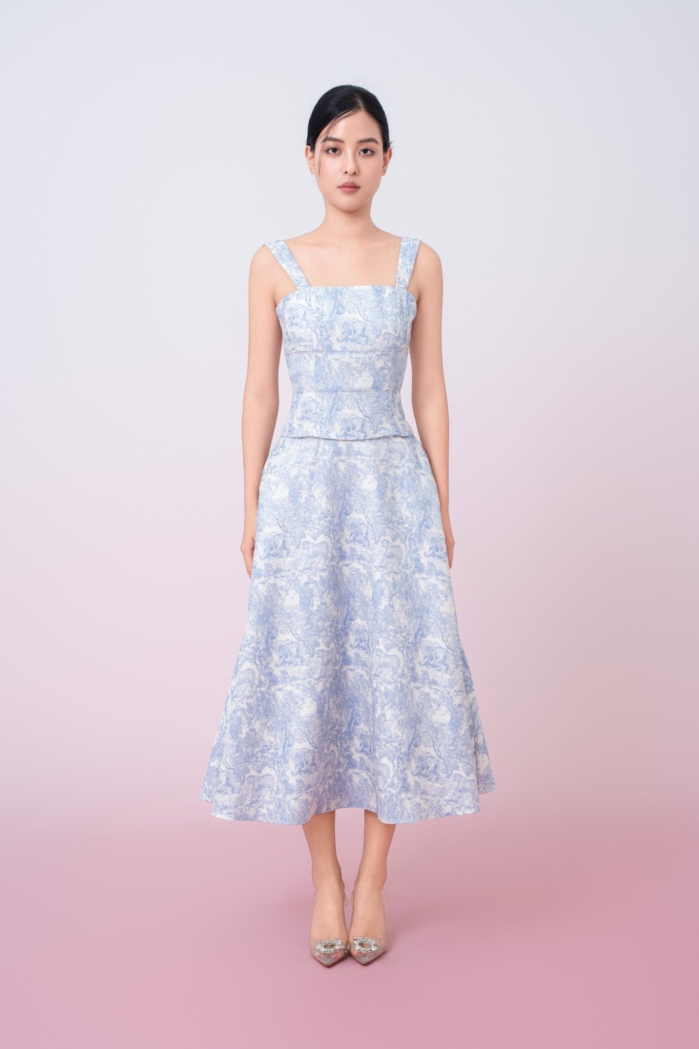 Giuseppina Blue Animal Print In White A - Line Skirt - Nimisski