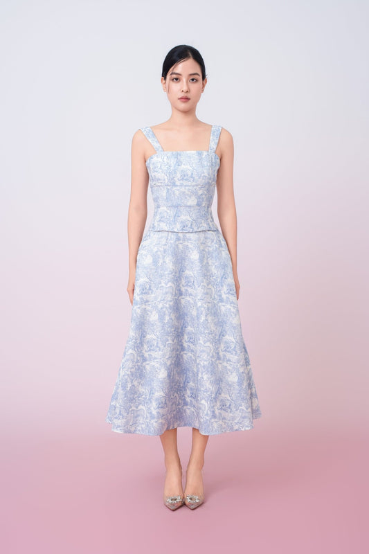 Giuseppina Blue Animal Print In White A - Line Skirt - Nimisski