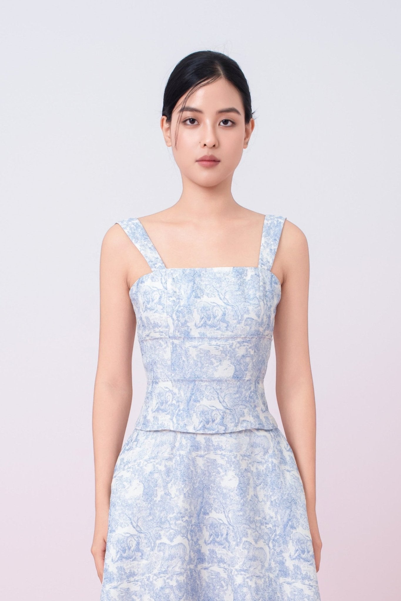 Giuseppina Blue Animal Print In White Strap Top - Nimisski