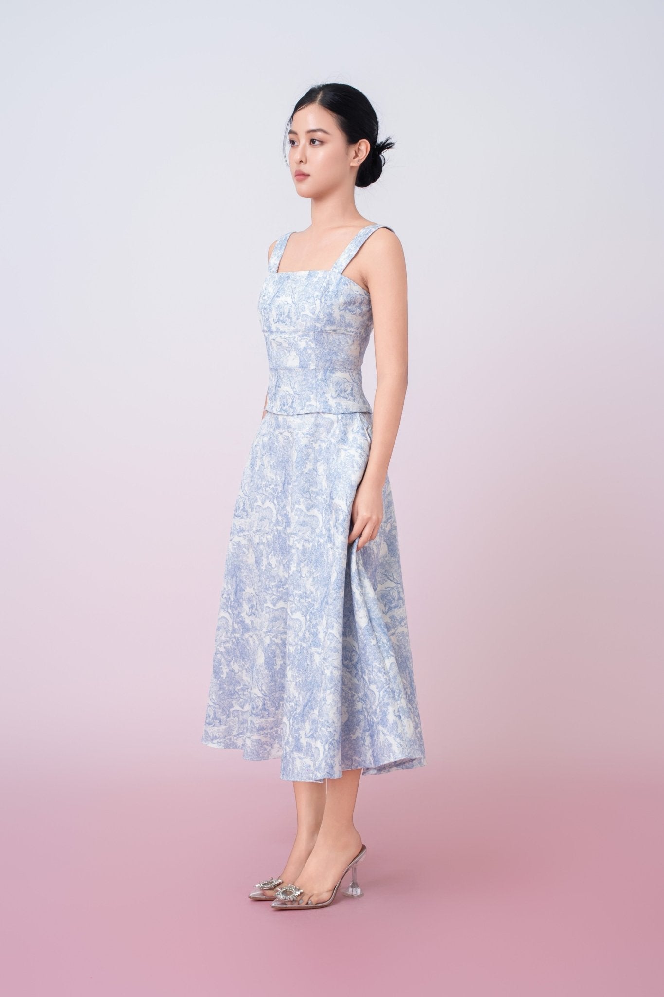 Giuseppina Blue Animal Print In White A - Line Skirt - Nimisski