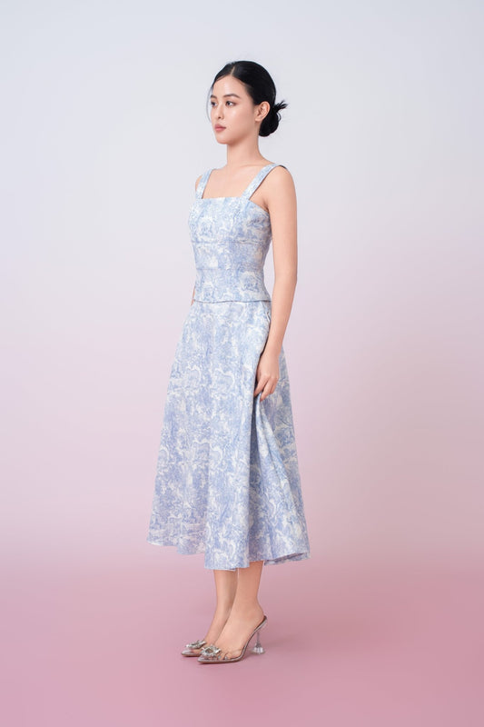 Giuseppina Blue Animal Print In White A - Line Skirt - Nimisski