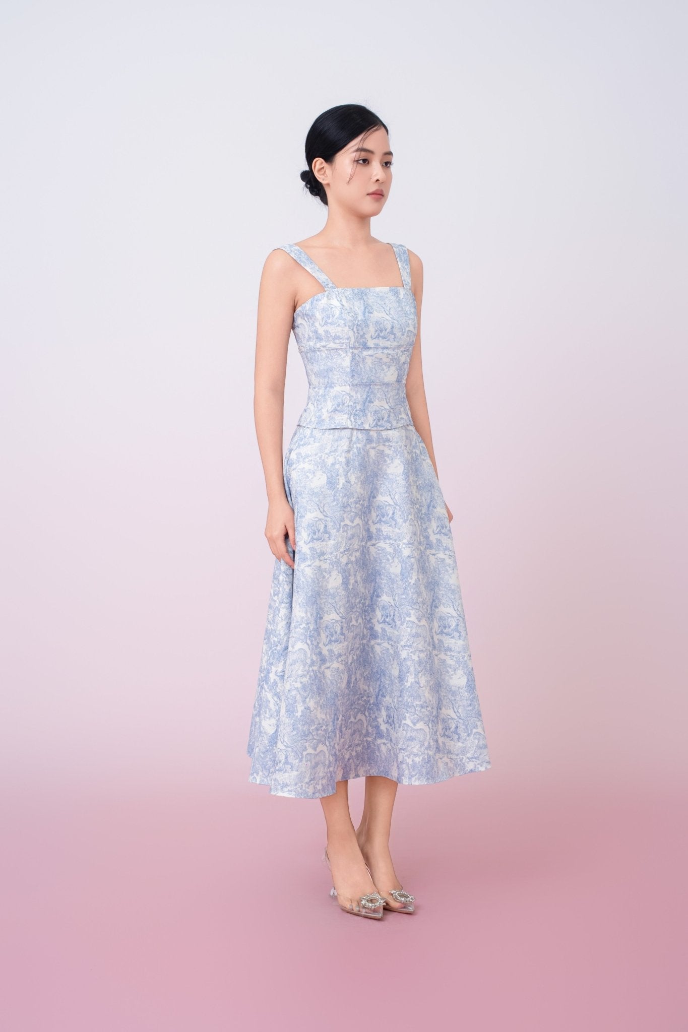 Giuseppina Blue Animal Print In White A - Line Skirt - Nimisski