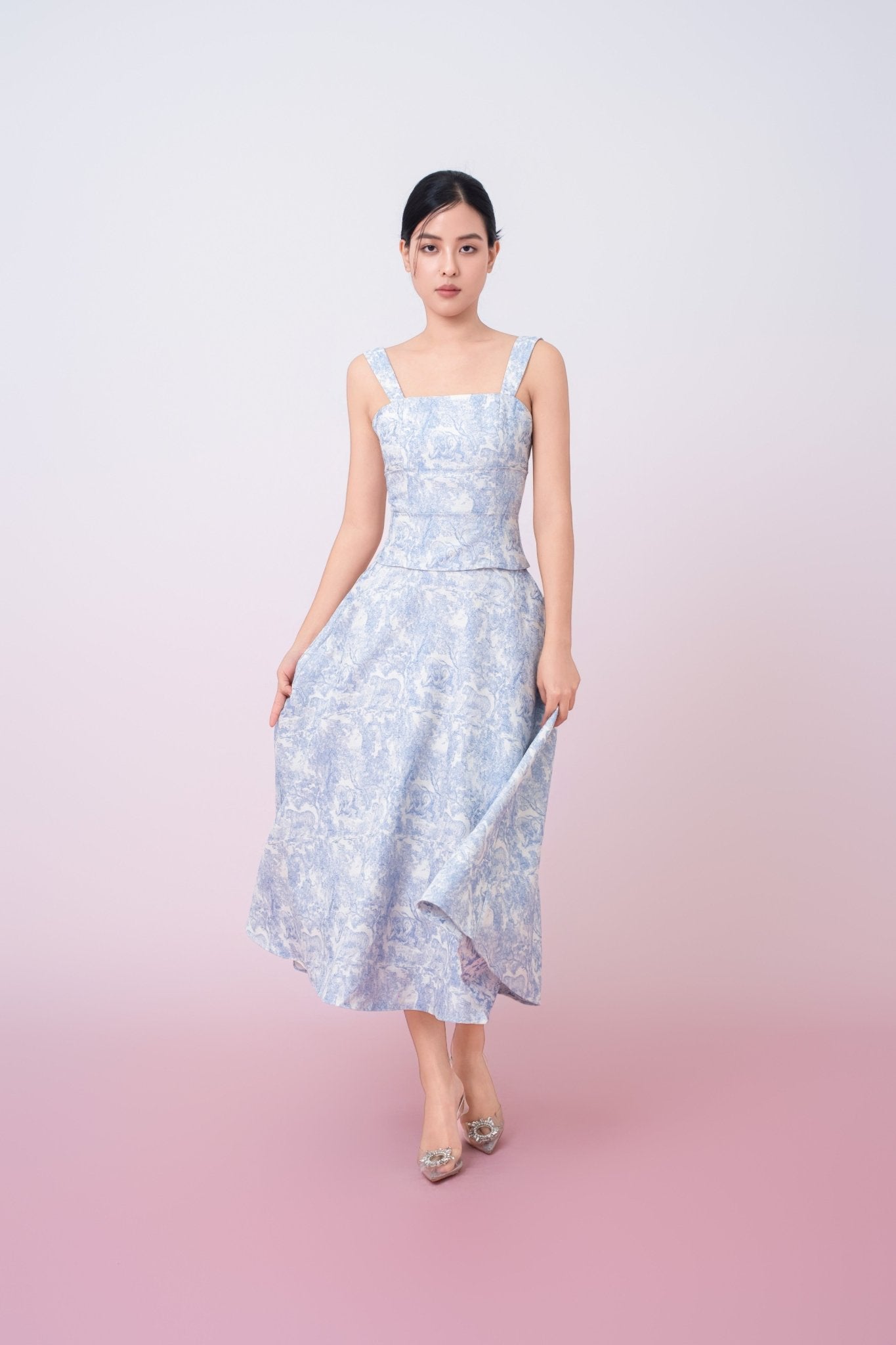 Giuseppina Blue Animal Print In White A - Line Skirt - Nimisski