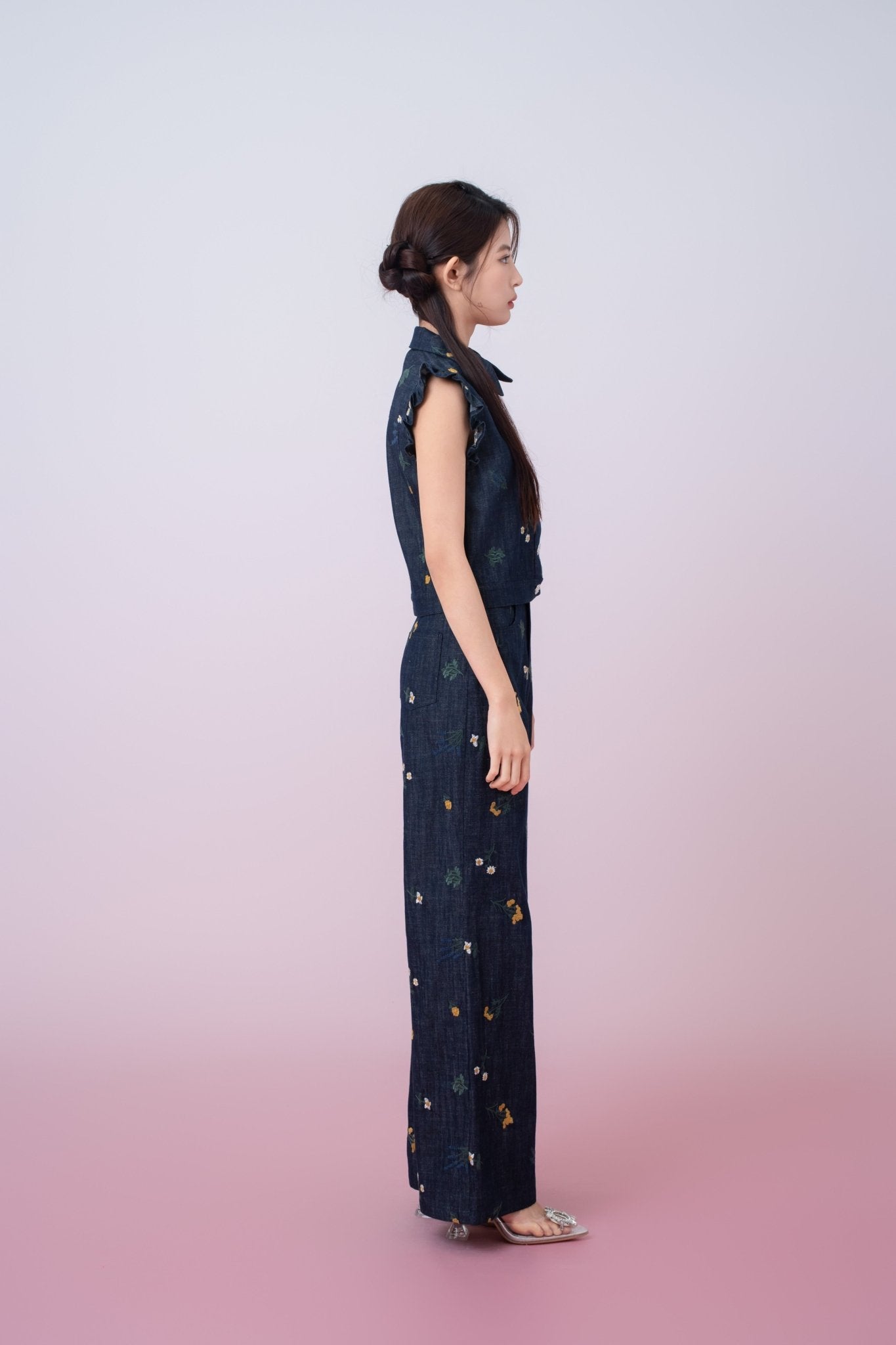Geerda Floral Embroidery Dark Blue Denim Jeans - Nimisski