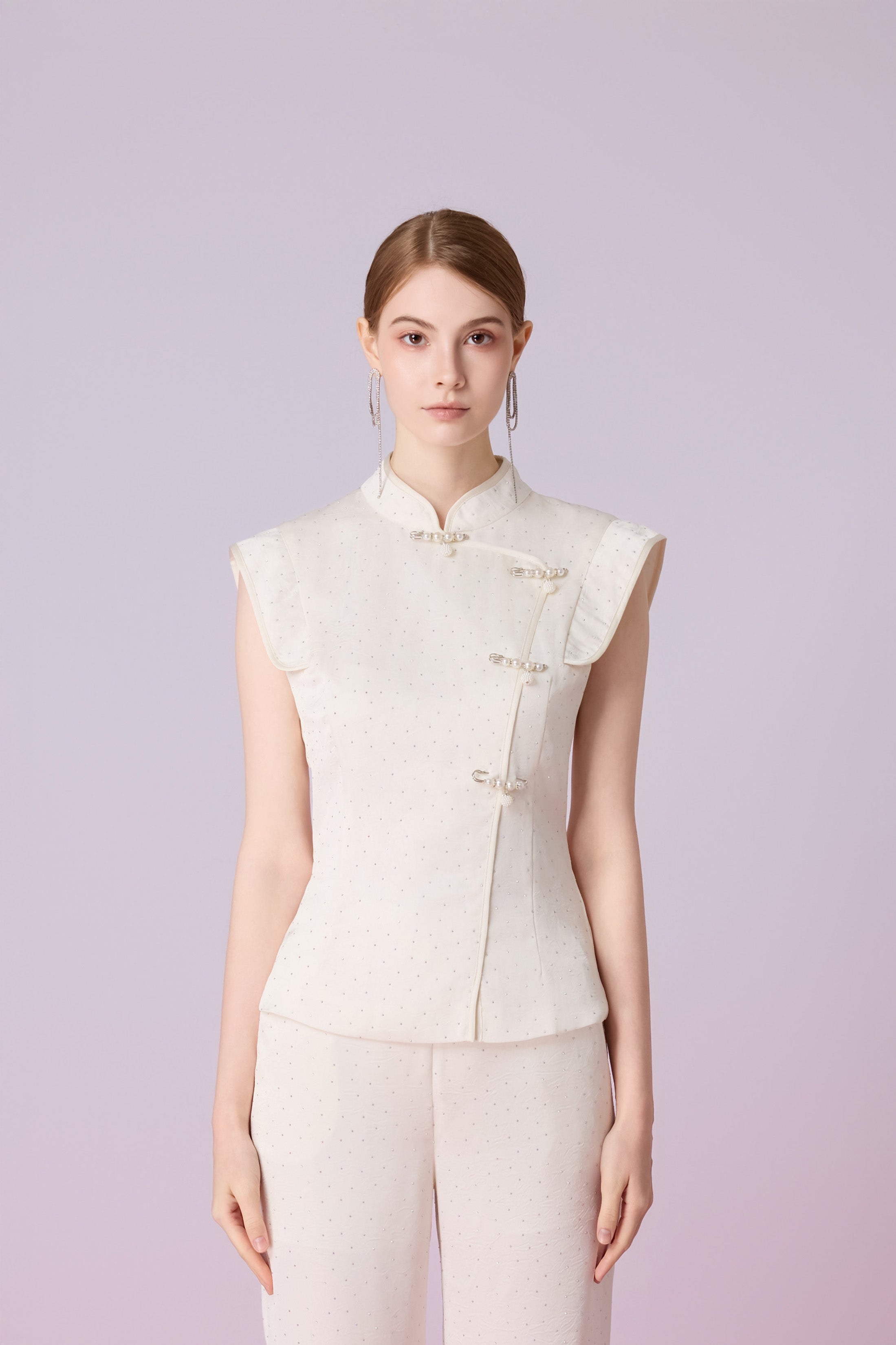 Galathea Cream Twinkle Cheongsam Sleeveless Top