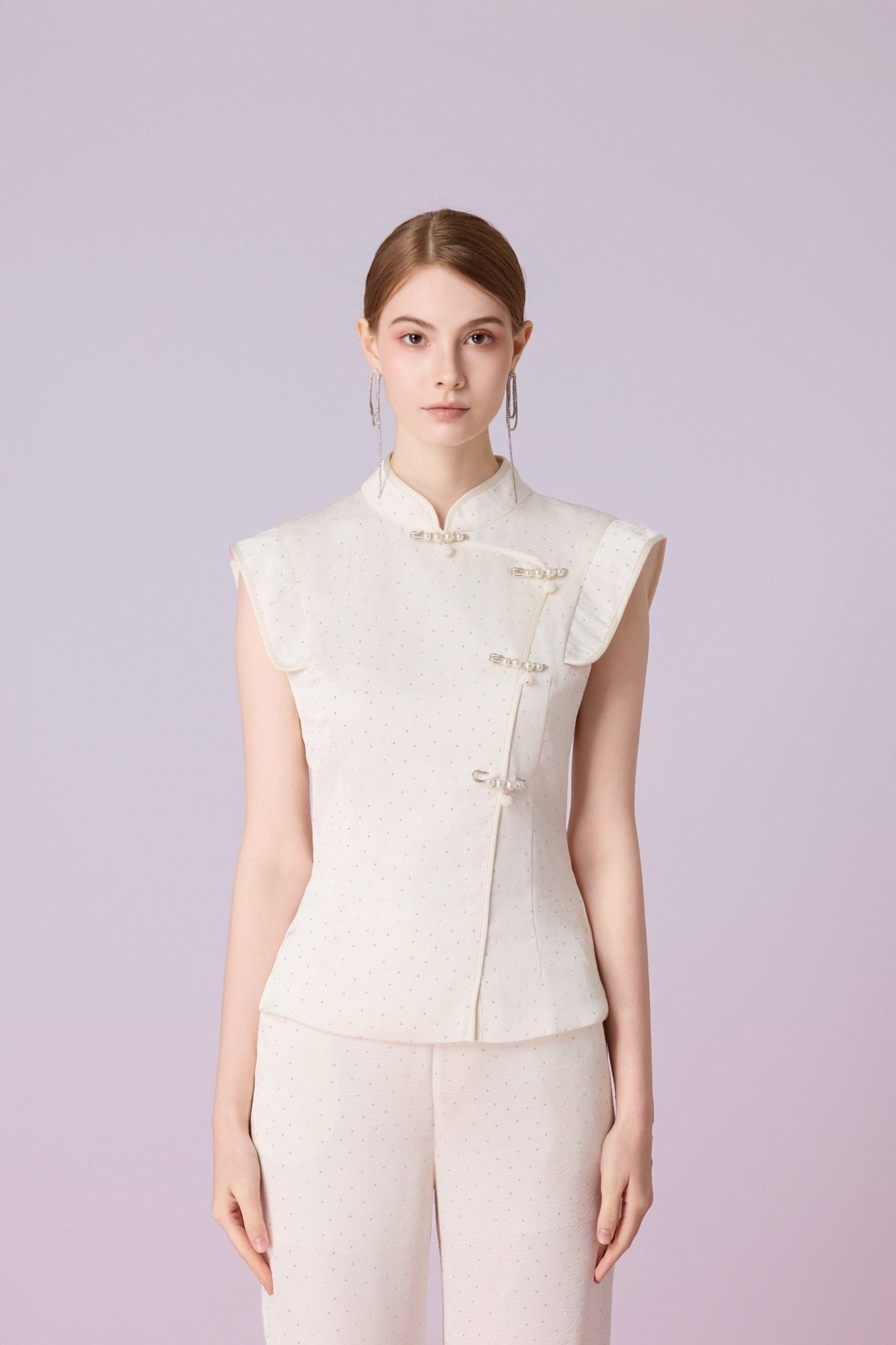 Galathea Cream Twinkle Cheongsam Sleeveless Top - Nimisski