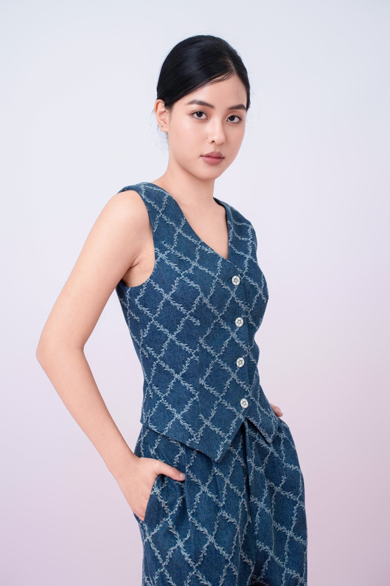 Jenneva Dark Blue Denim Vest Top - Nimisski