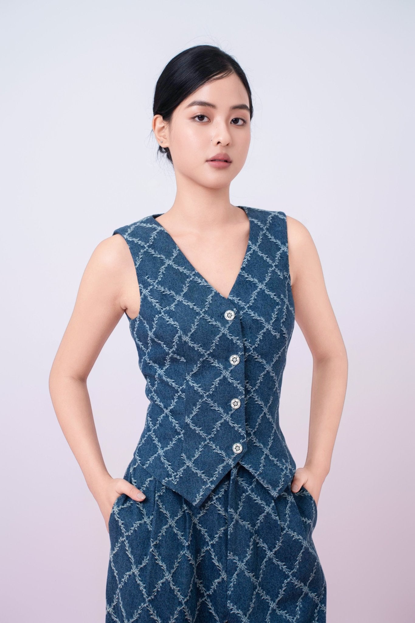 Jenneva Dark Blue Denim Vest Top - Nimisski