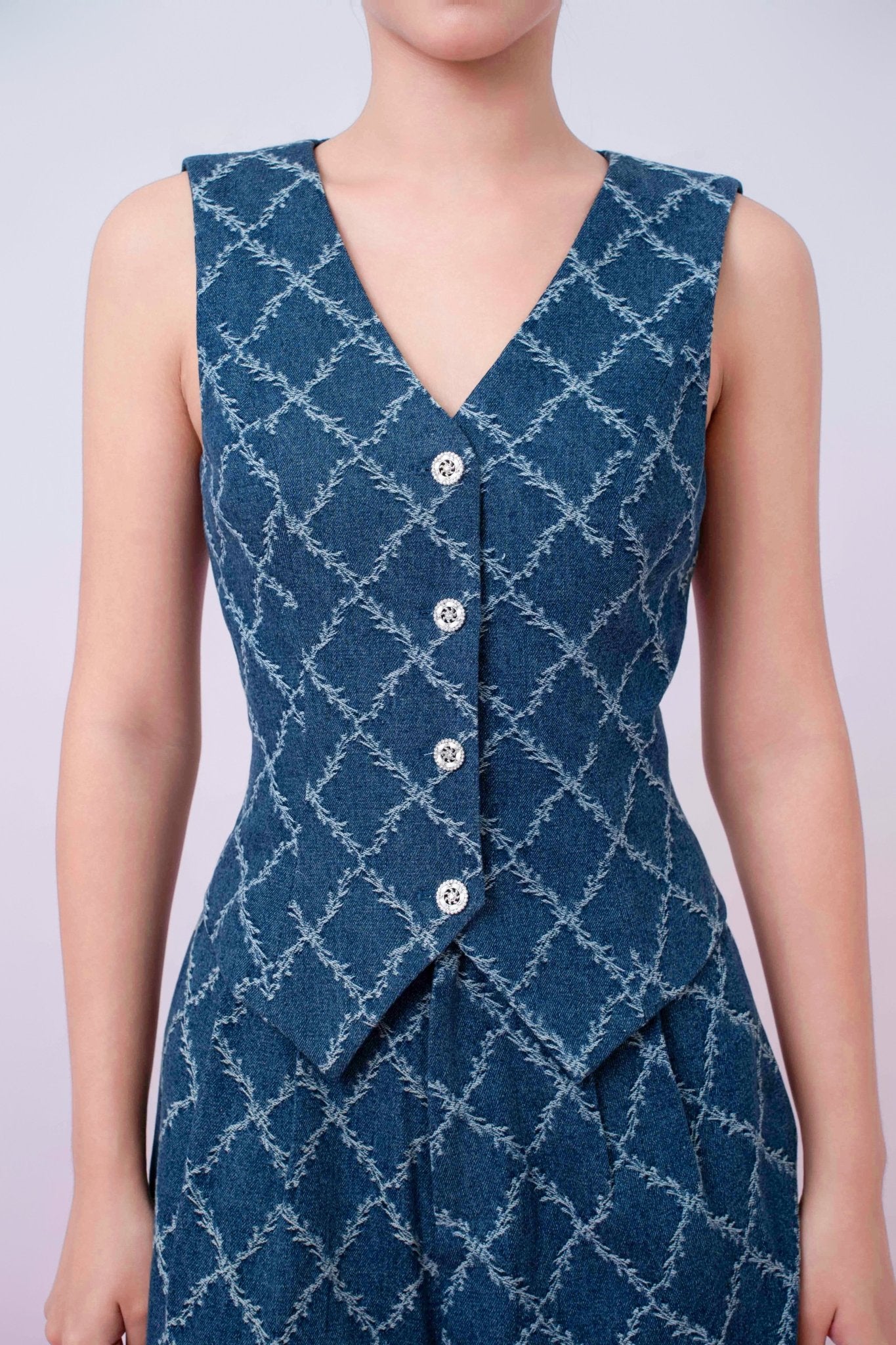 Jenneva Dark Blue Denim Vest Top - Nimisski
