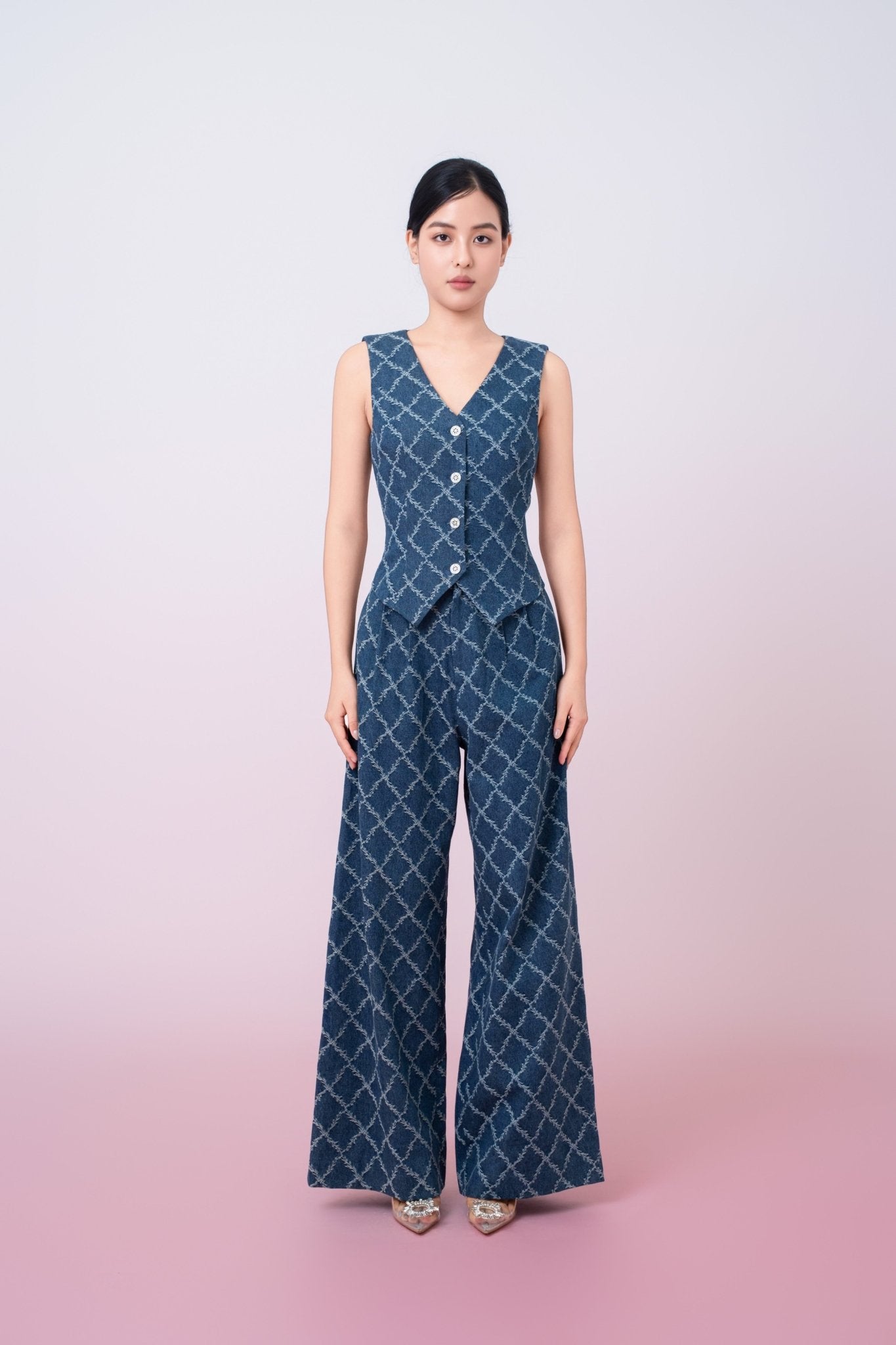 Jenneva Dark Blue Denim Wide Leg Pants - Nimisski