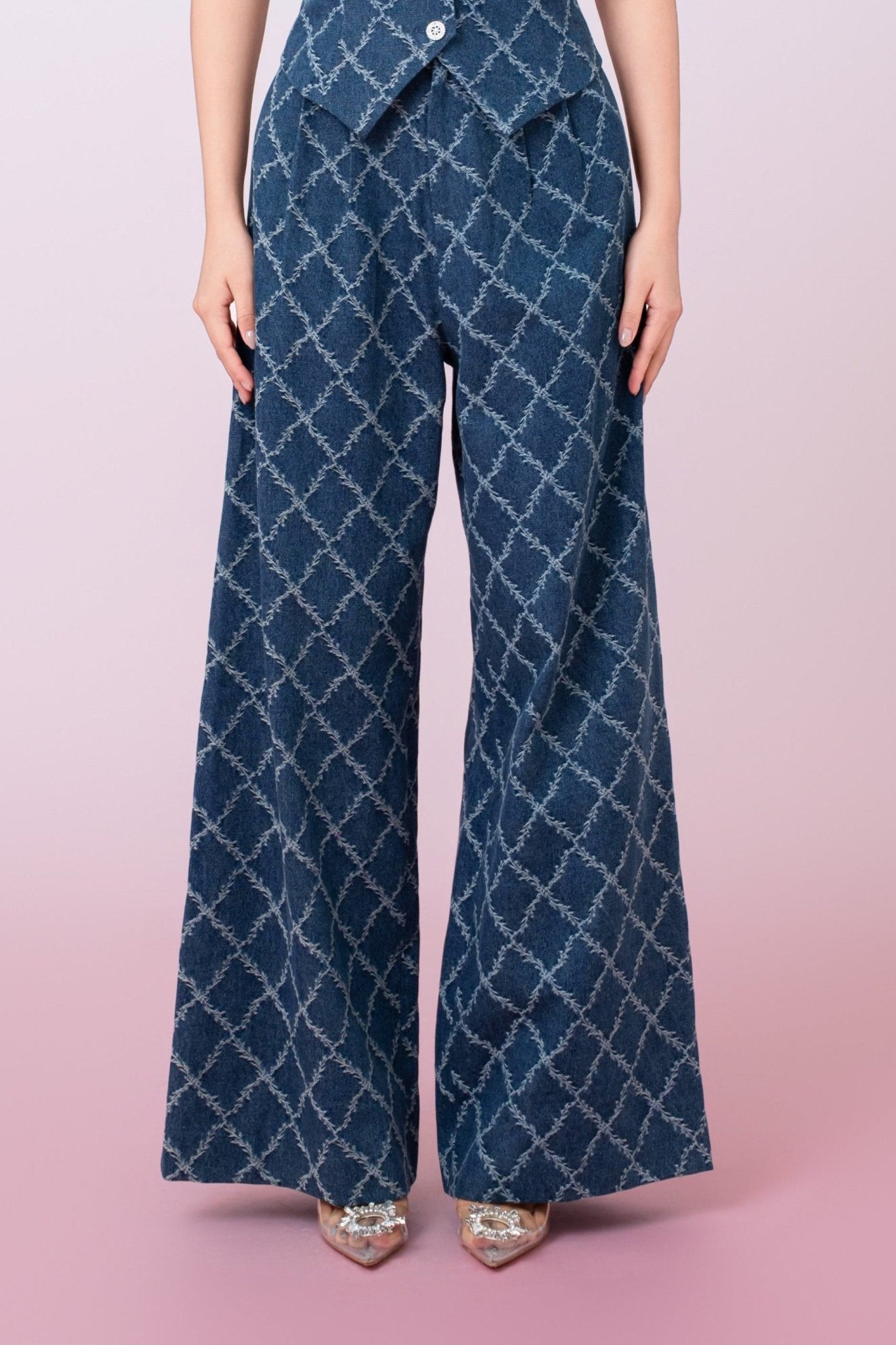 Jenneva Dark Blue Denim Wide Leg Pants - Nimisski