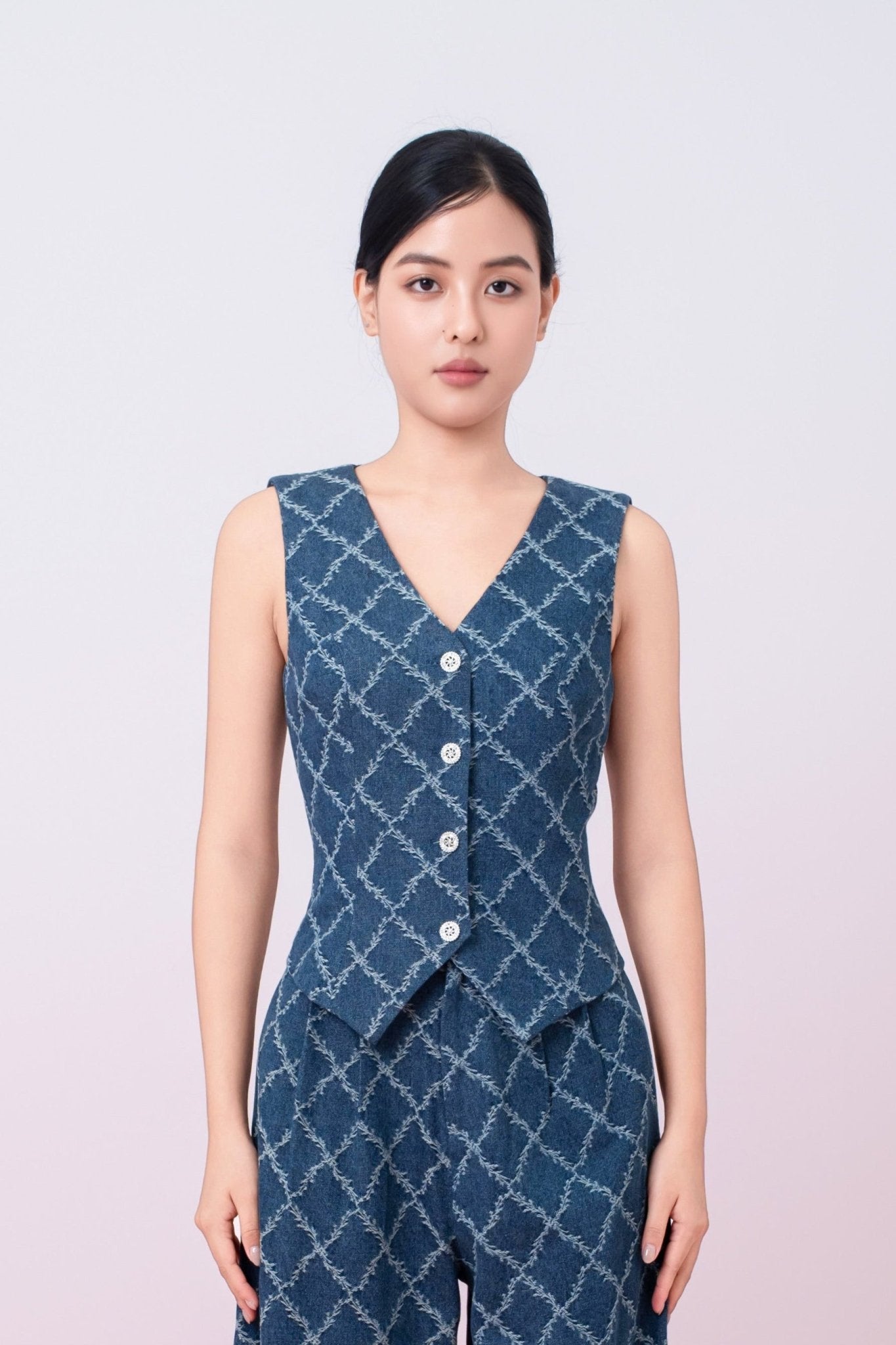 Jenneva Dark Blue Denim Vest Top - Nimisski