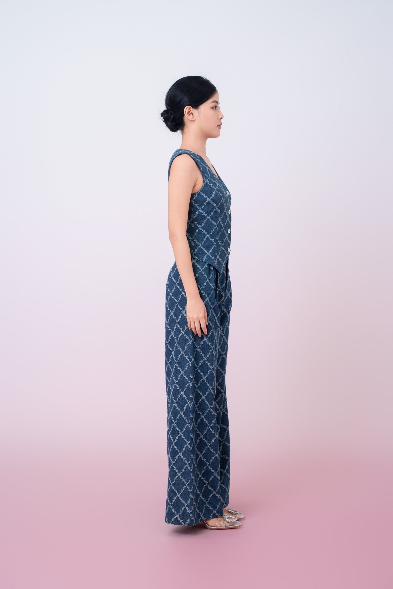 Jenneva Dark Blue Denim Wide Leg Pants - Nimisski
