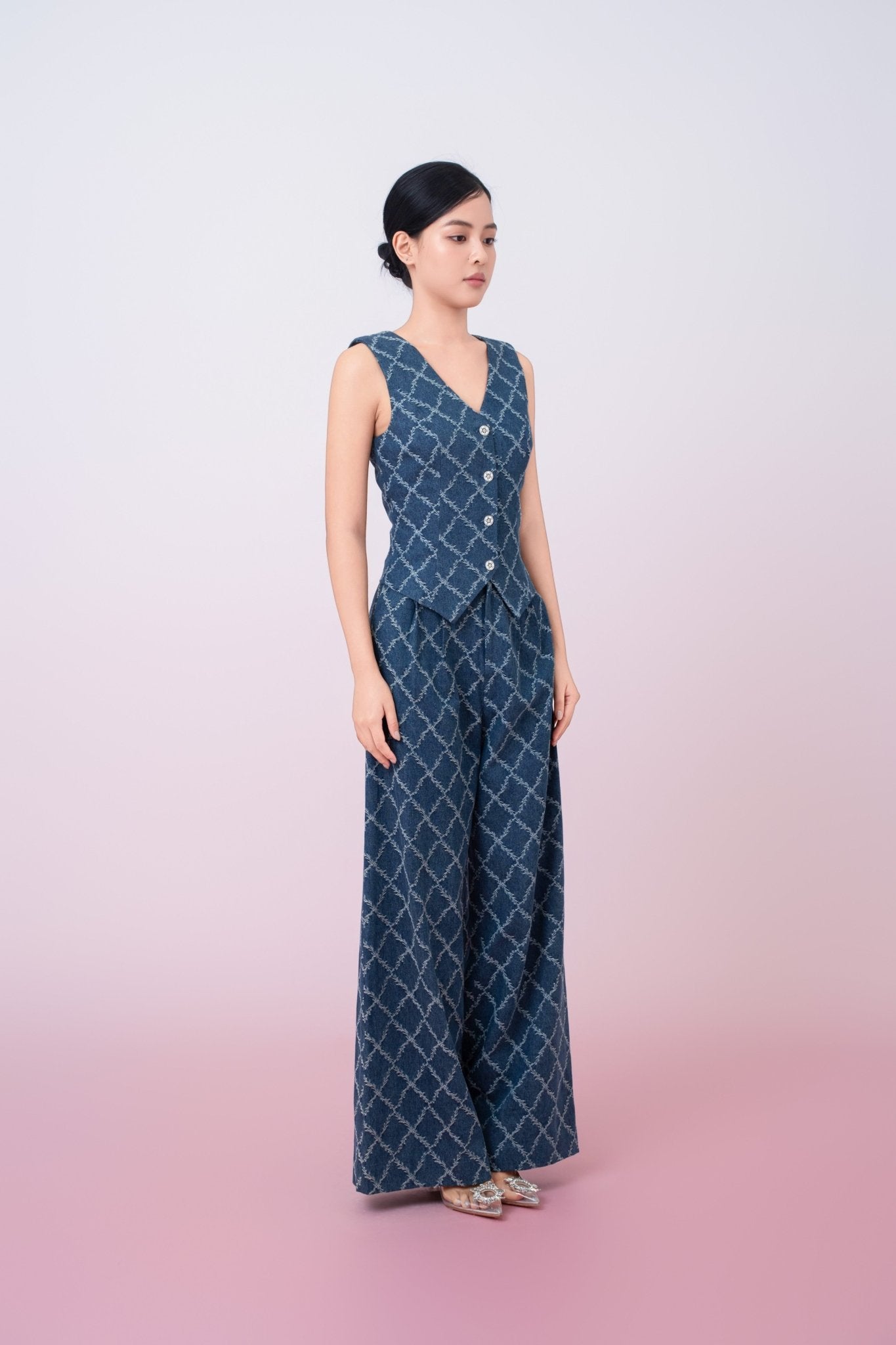 Jenneva Dark Blue Denim Vest Top - Nimisski