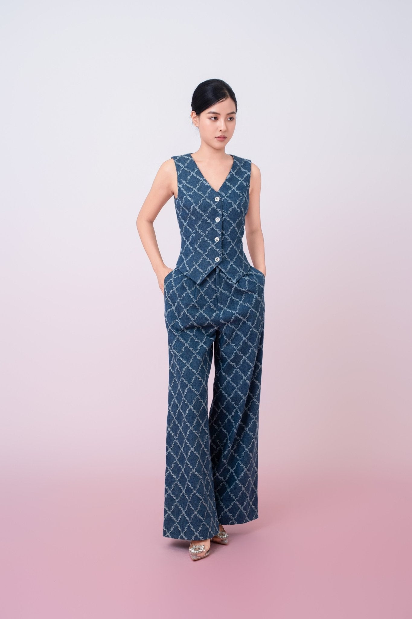 Jenneva Dark Blue Denim Vest Top - Nimisski