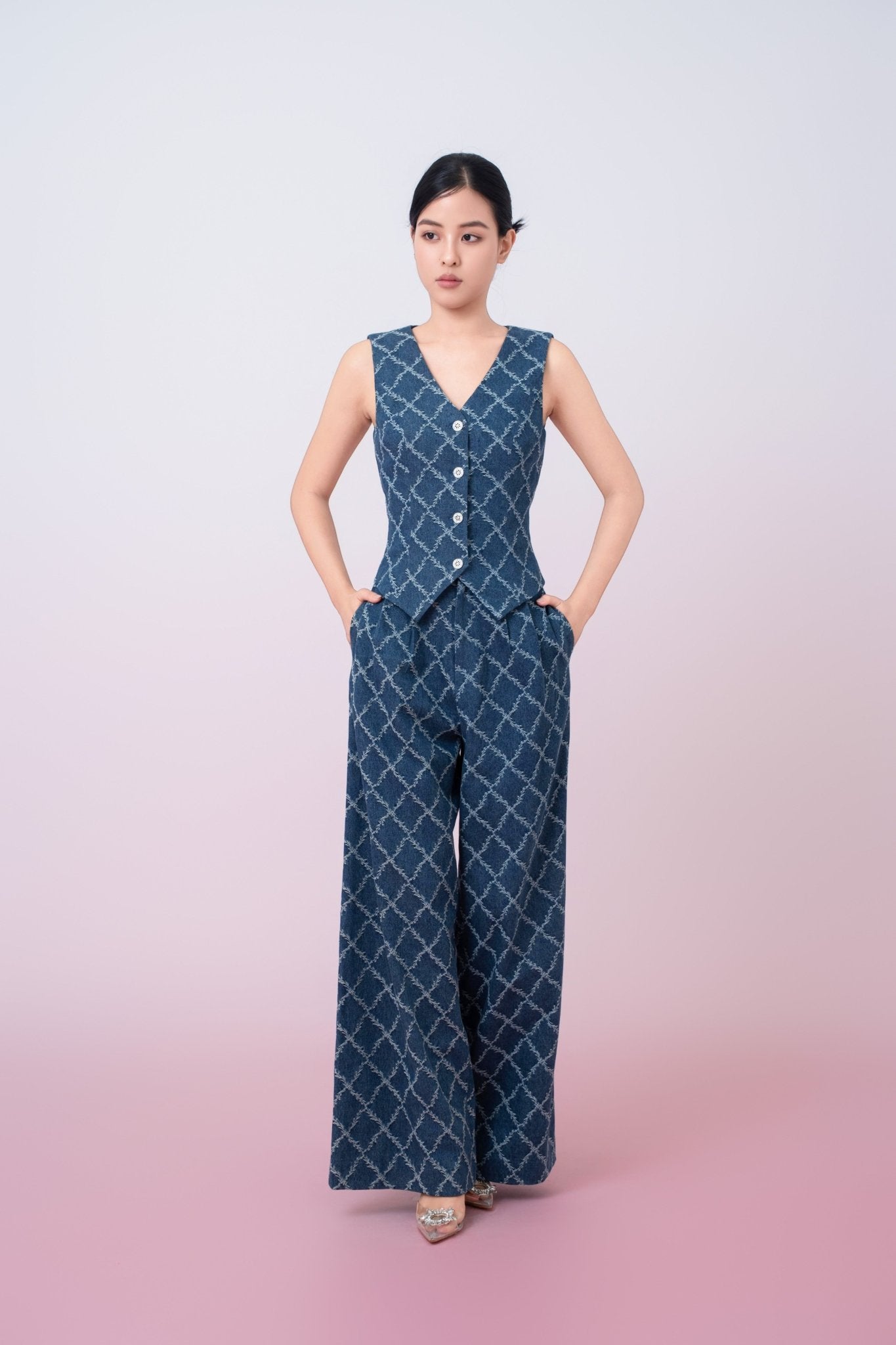 Jenneva Dark Blue Denim Wide Leg Pants - Nimisski
