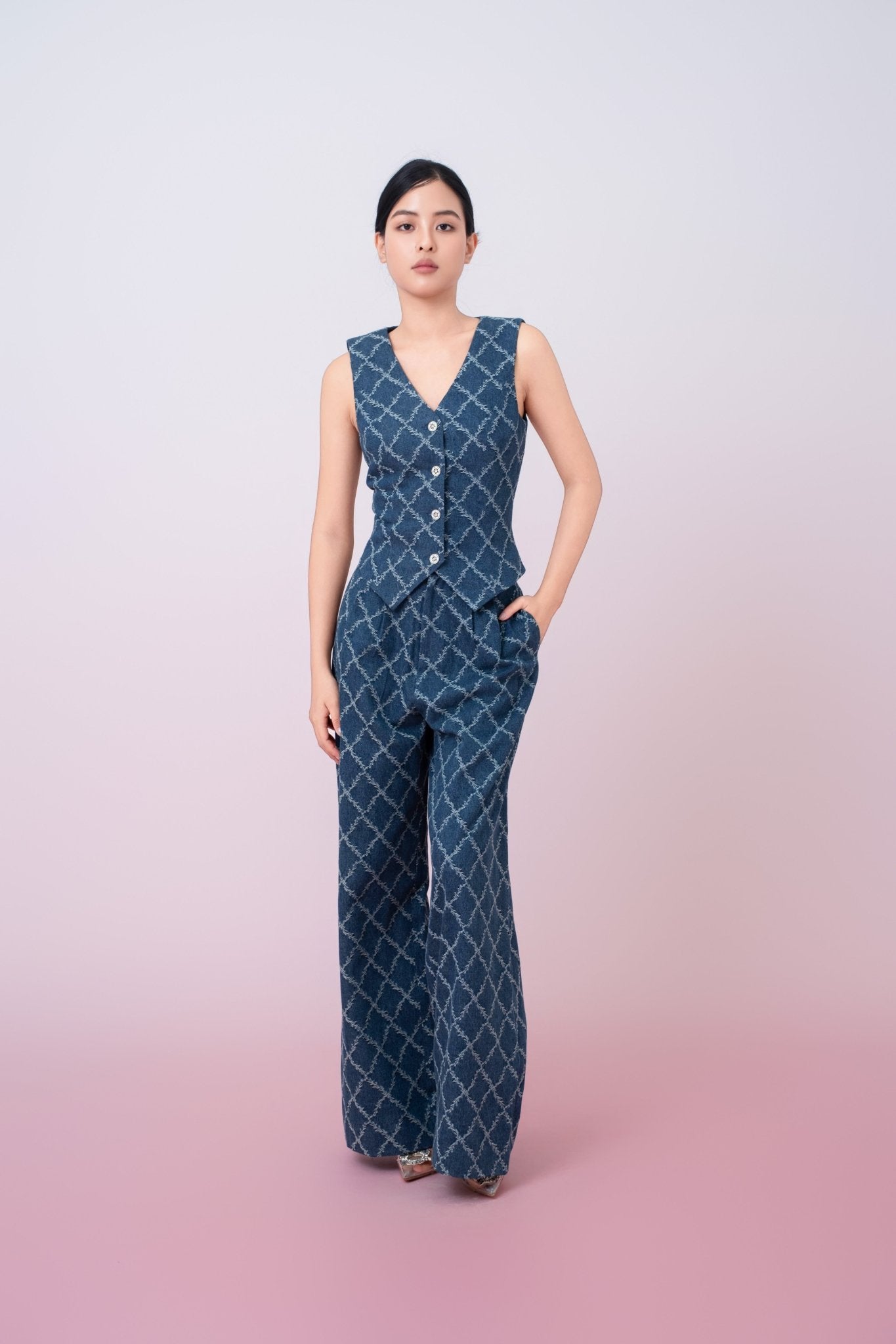 Jenneva Dark Blue Denim Wide Leg Pants - Nimisski