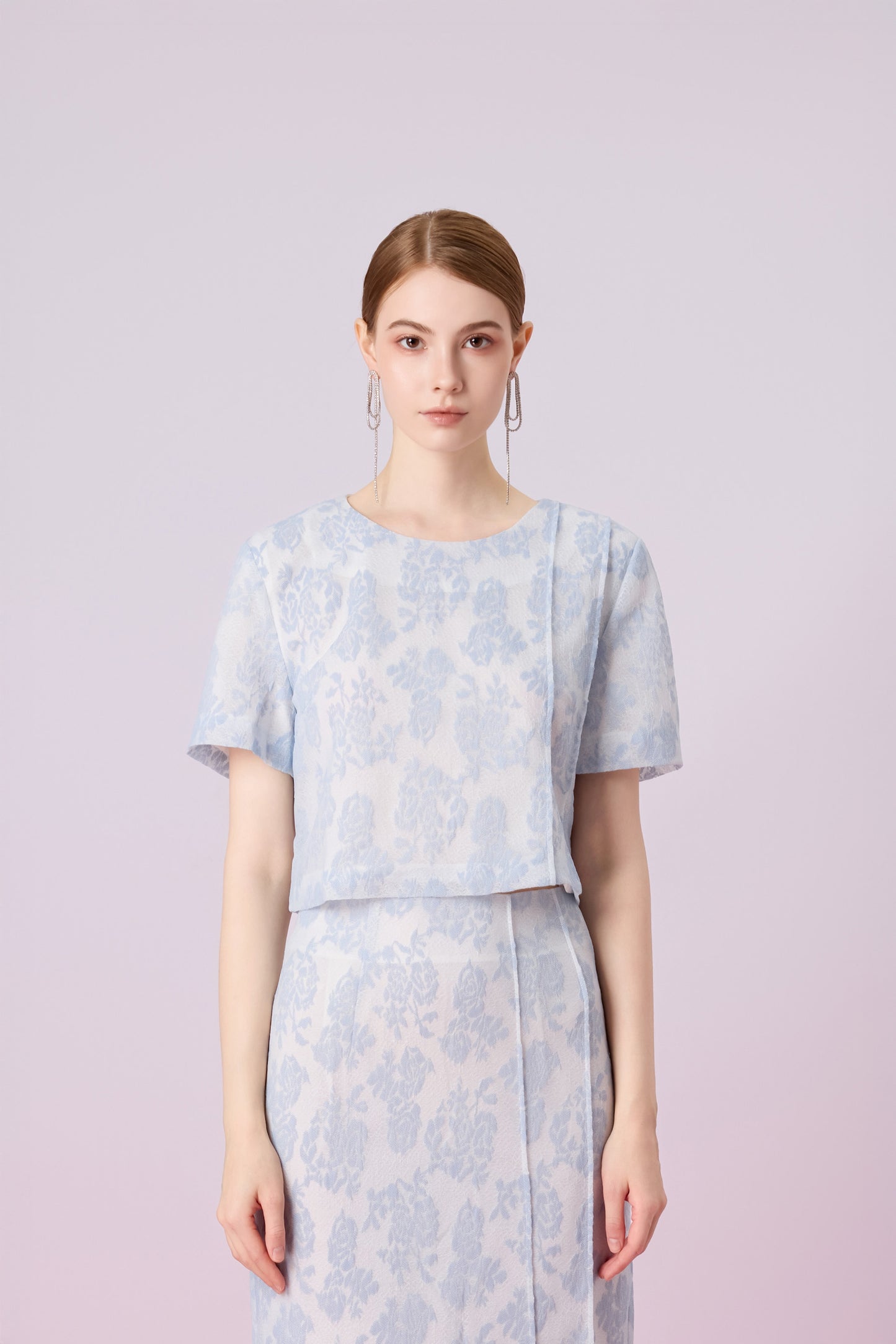 Gaylla Light Blue Rose Print Short Sleeve Top