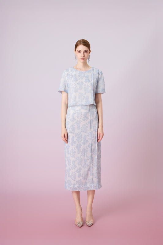 Gaylla Light Blue Rose Print Short Sleeve Top