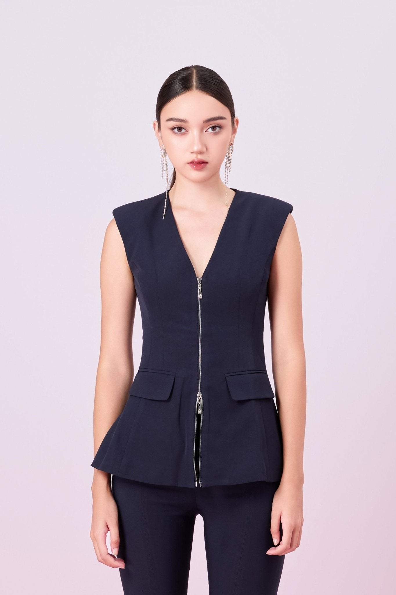 Geiliyah Navy Front Zipper Vest - Nimisski