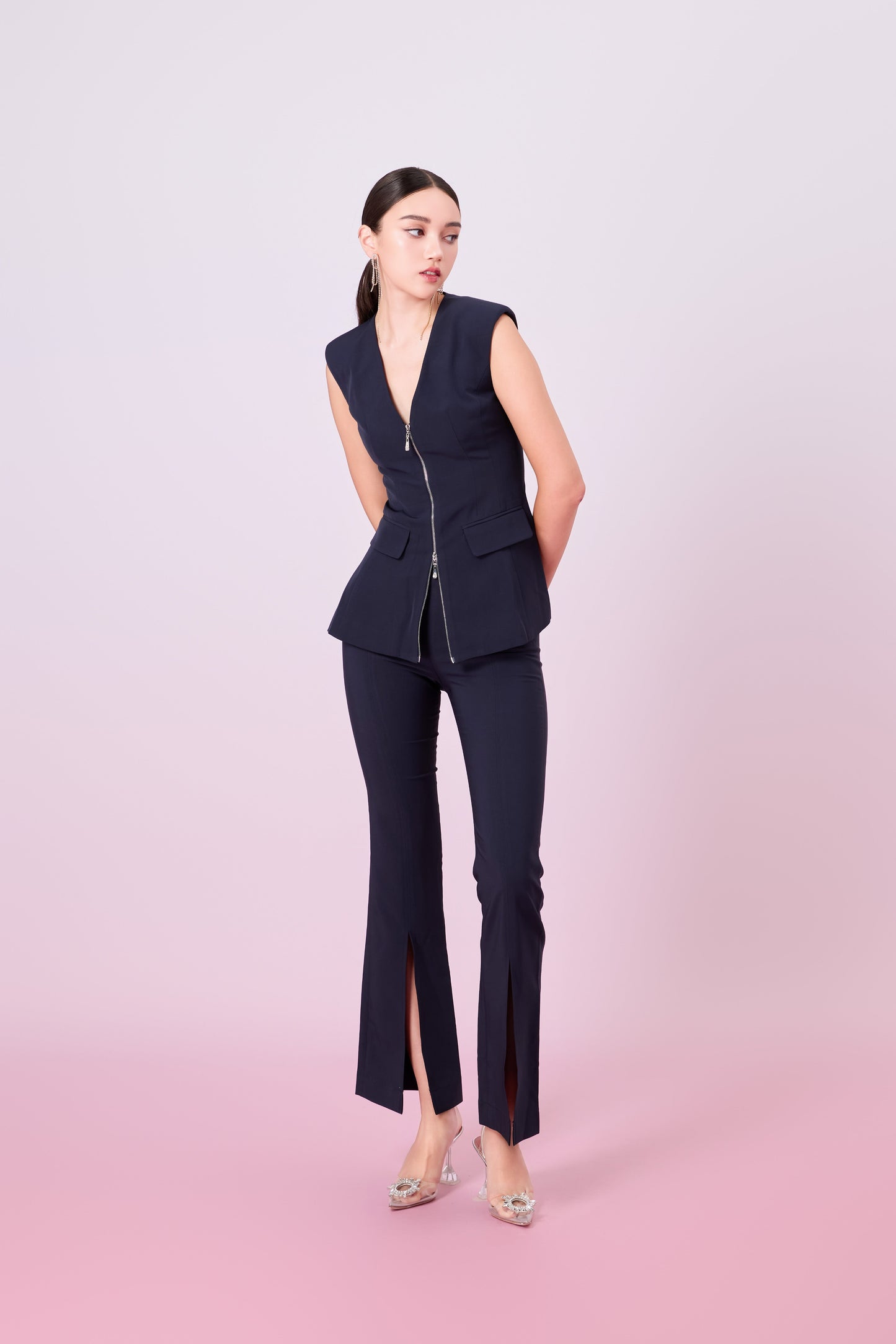 Geiliyah Navy Front Zipper Vest