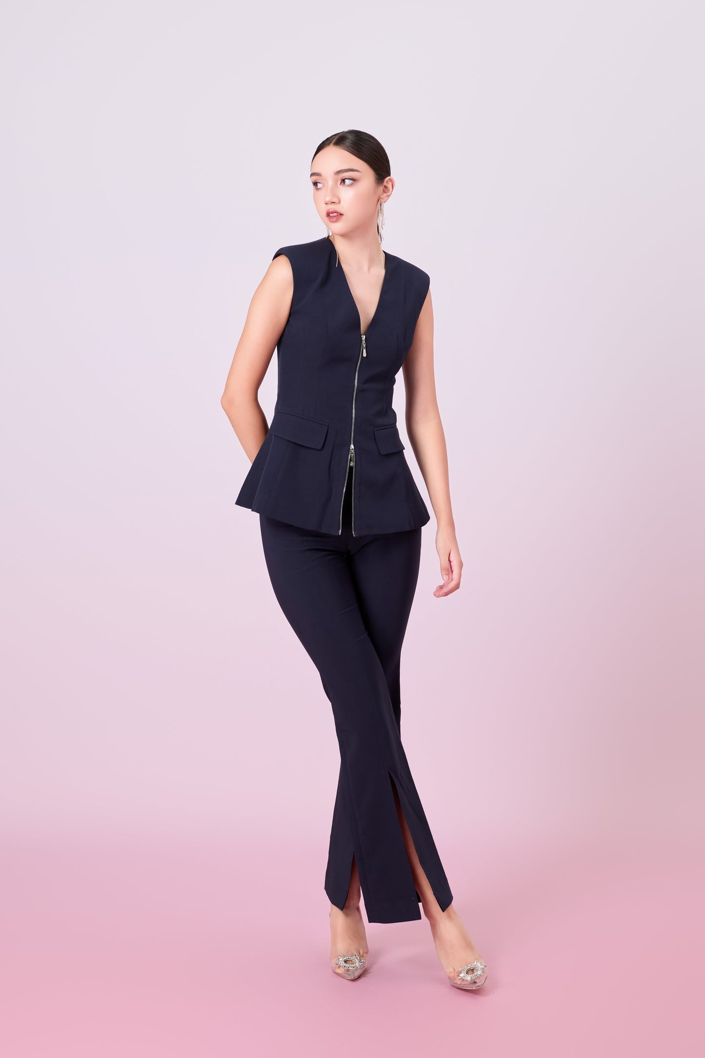 Geiliyah Navy Front Zipper Vest