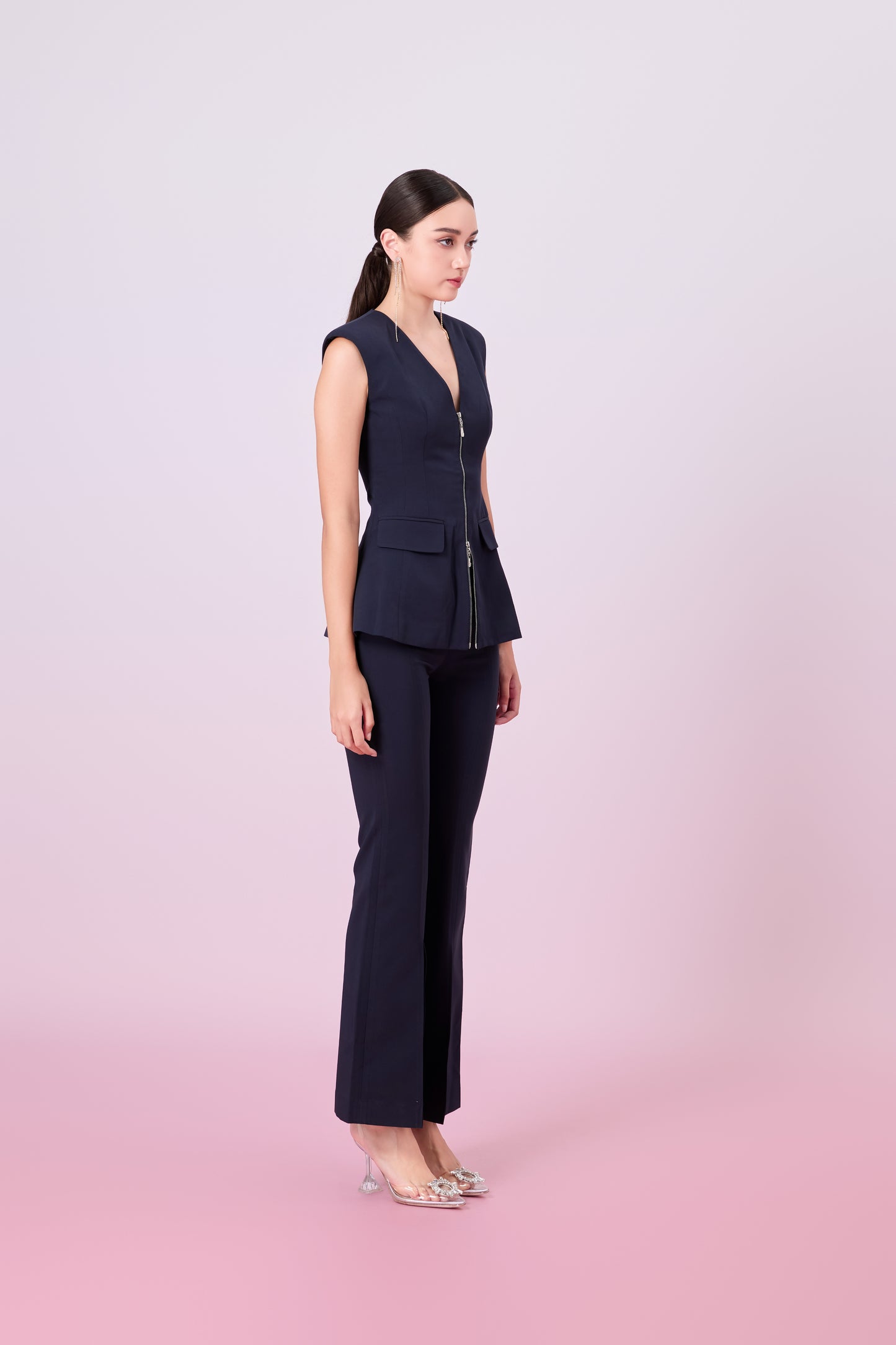 Geiliyah Navy Front Zipper Vest