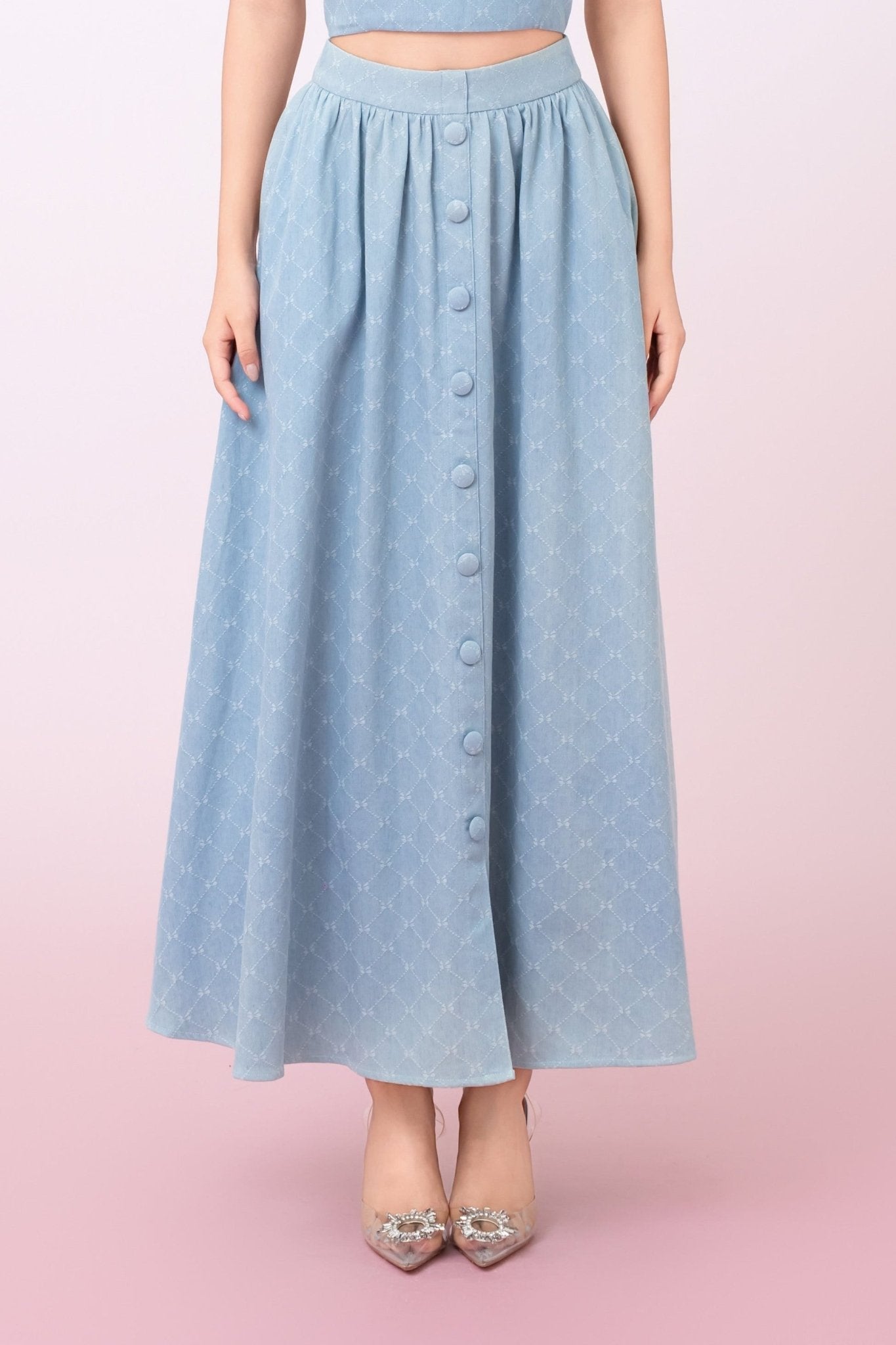 Joellen Blue Button - Front A - Line Skirt - Nimisski