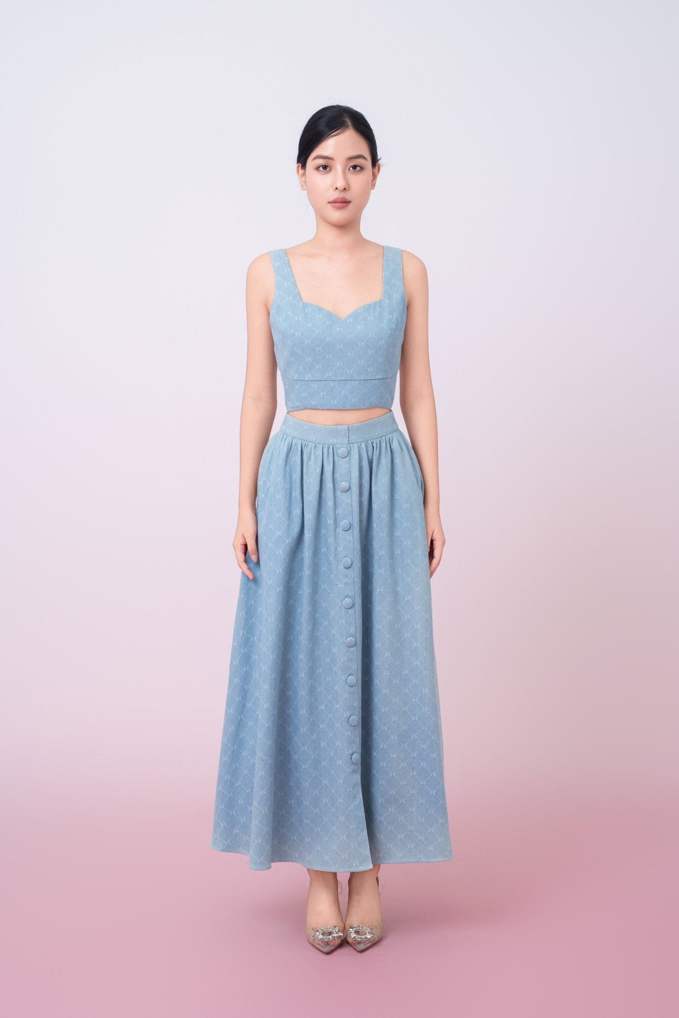 Joellen Blue Button - Front A - Line Skirt - Nimisski