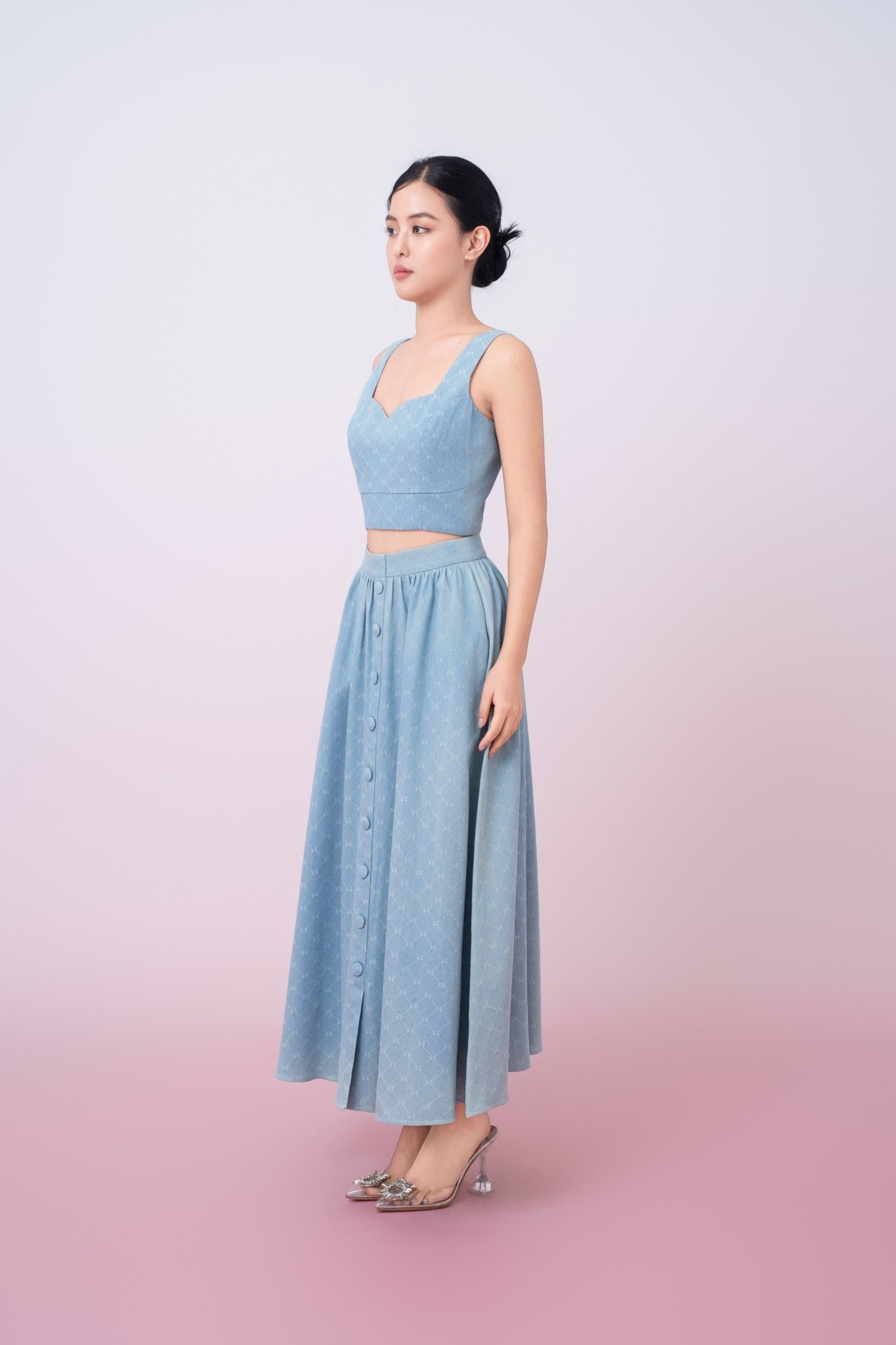 Joellen Blue Button - Front A - Line Skirt - Nimisski