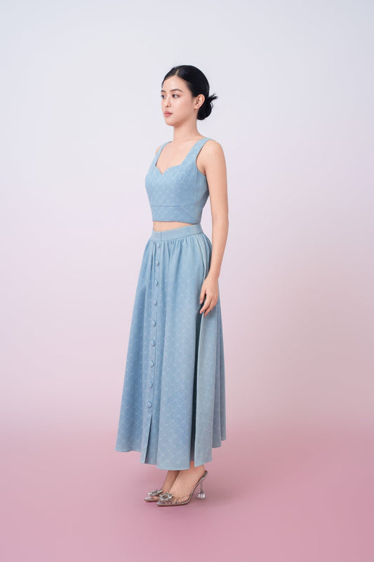 Joellen Blue Button - Front A - Line Skirt - Nimisski