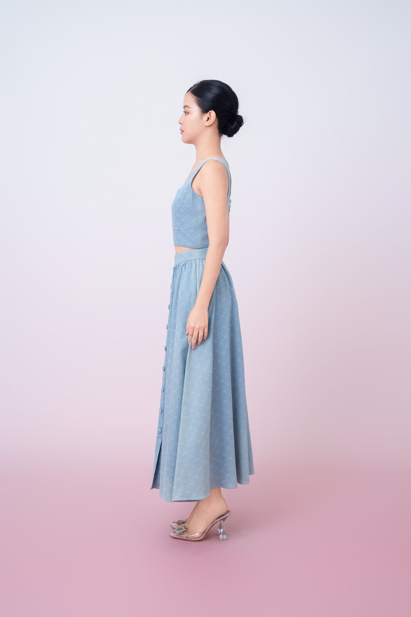 Joellen Blue Button - Front A - Line Skirt - Nimisski