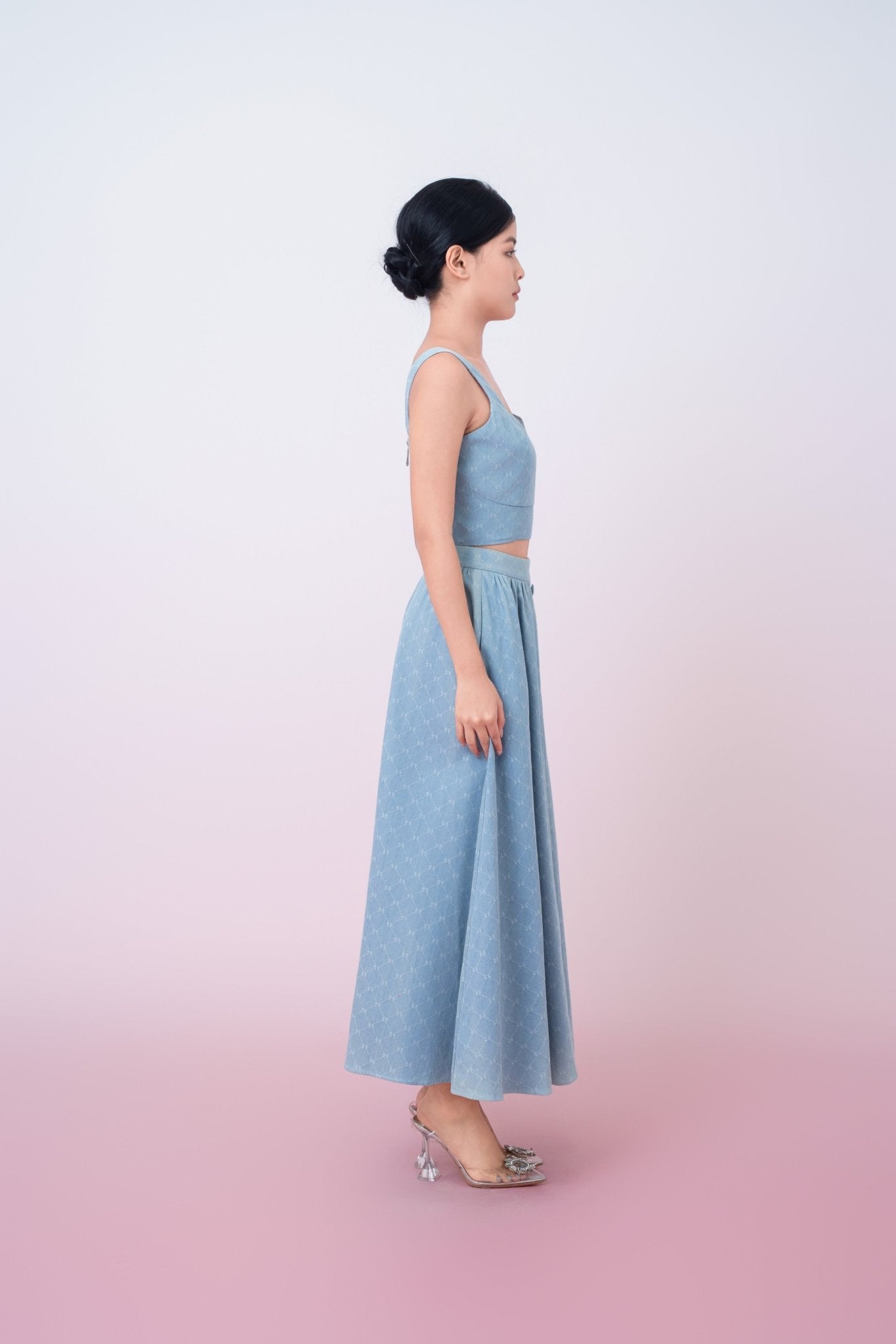 Joellen Blue Button - Front A - Line Skirt - Nimisski
