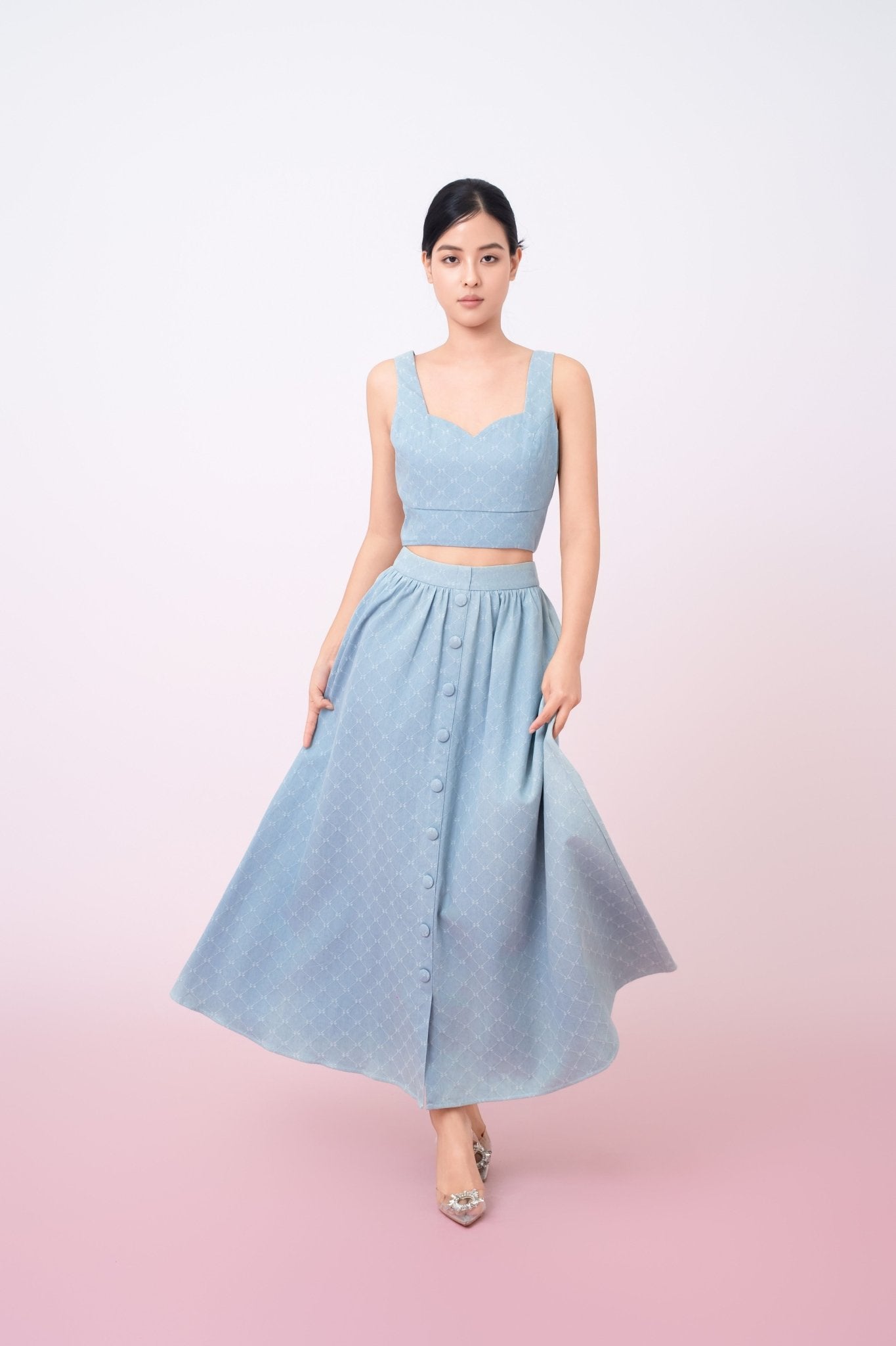 Joellen Blue Button - Front A - Line Skirt - Nimisski