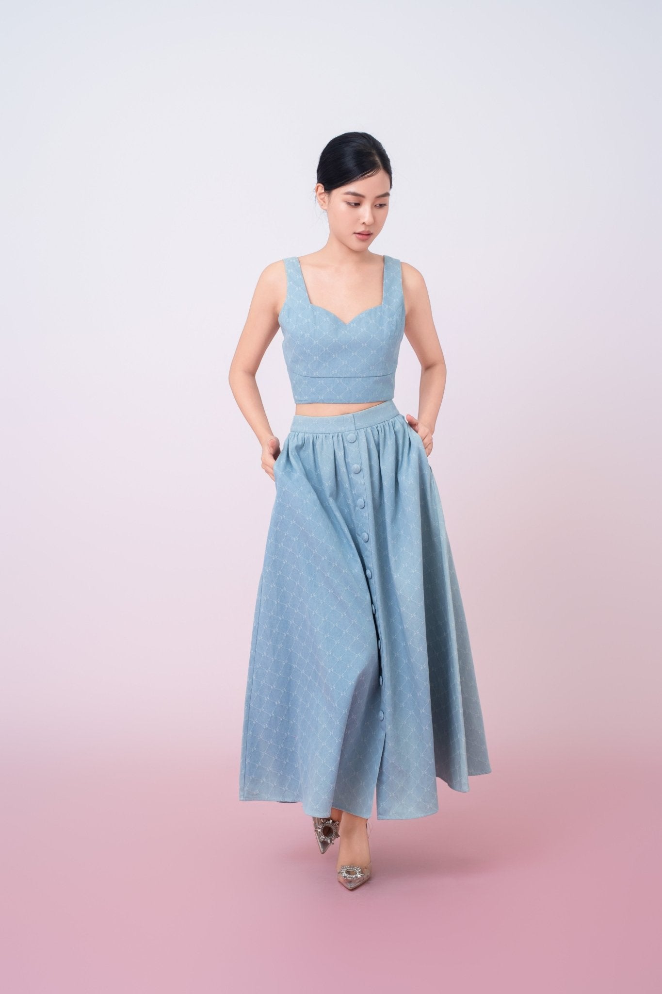 Joellen Blue Button - Front A - Line Skirt - Nimisski