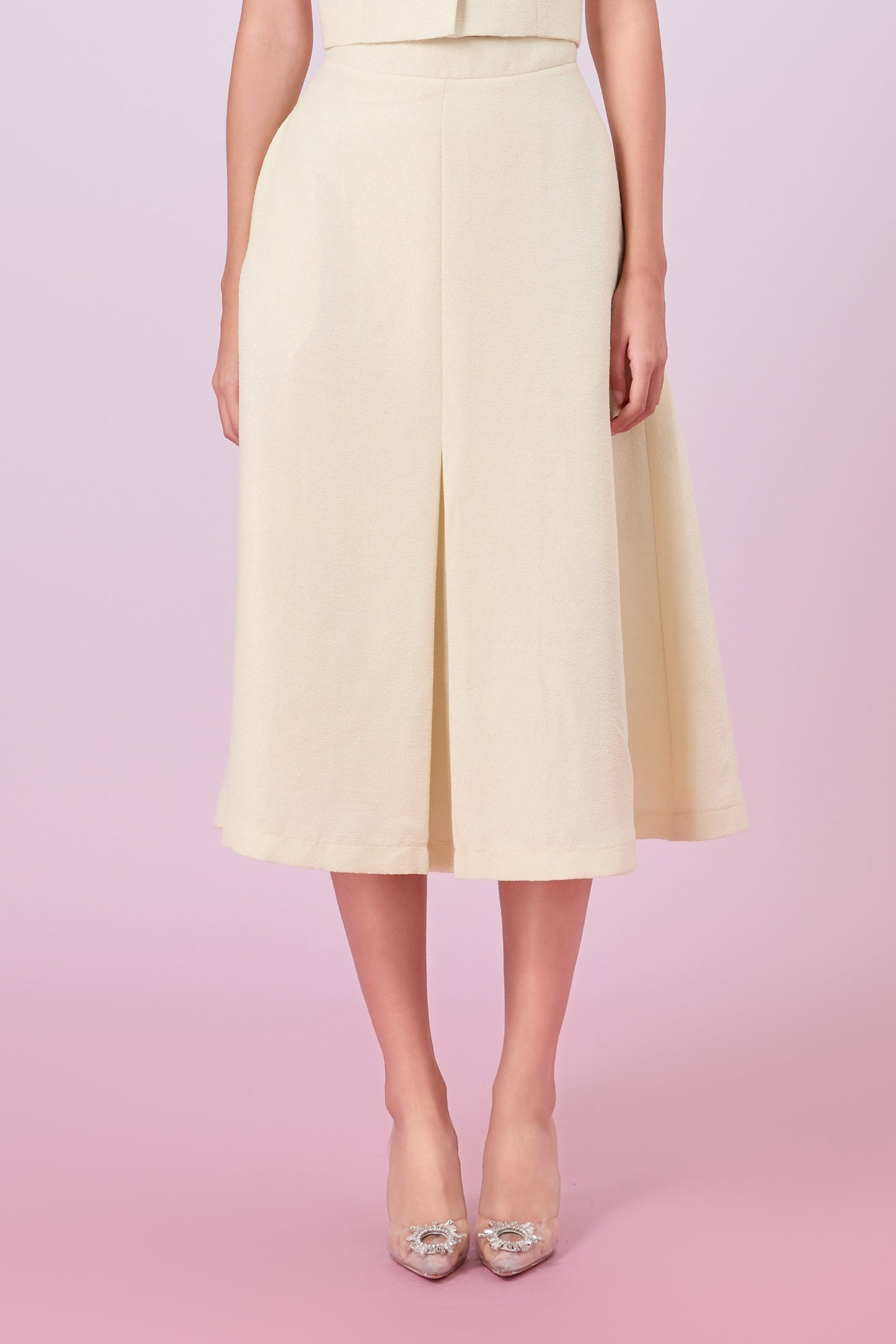 Gahl Pale Yellow Tweed Long Skirt