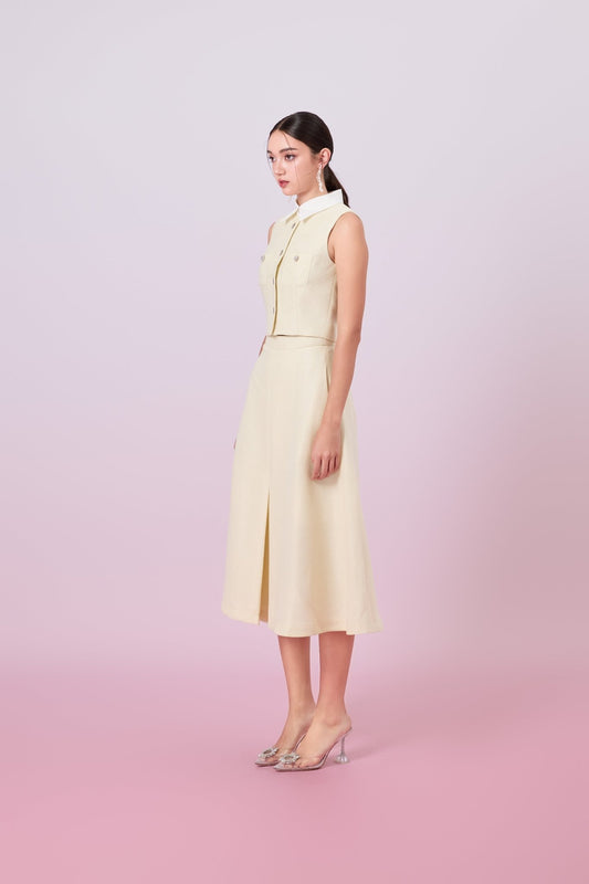 Gahl Pale Yellow Tweed Long Skirt - Nimisski