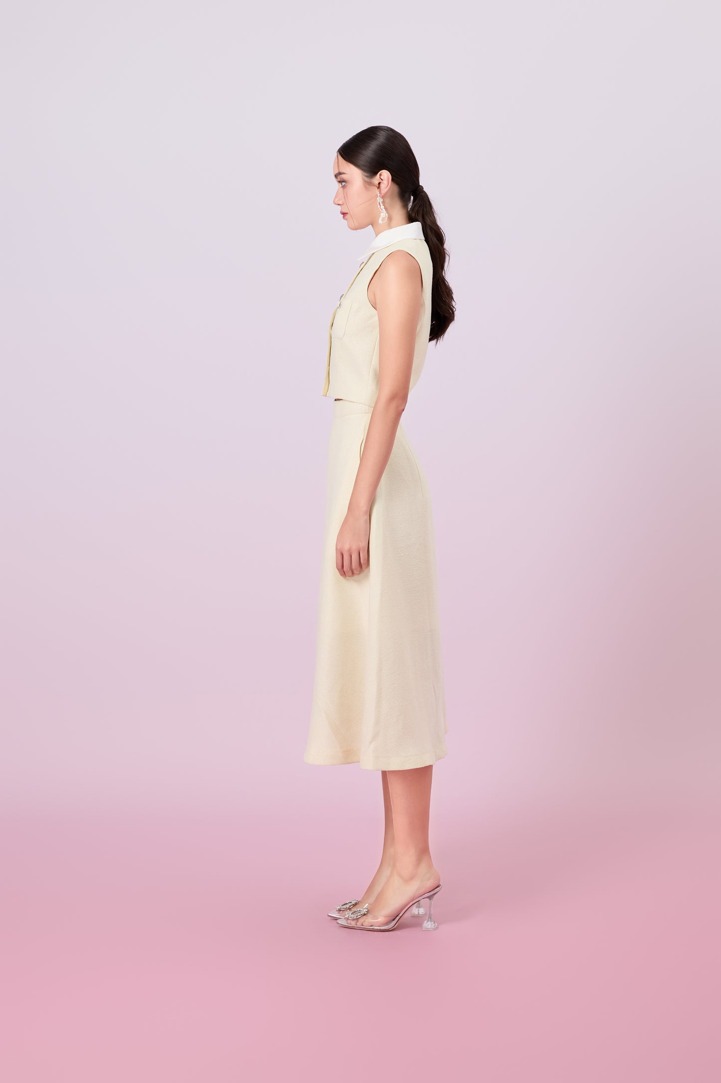 Gahl Pale Yellow Tweed Long Skirt