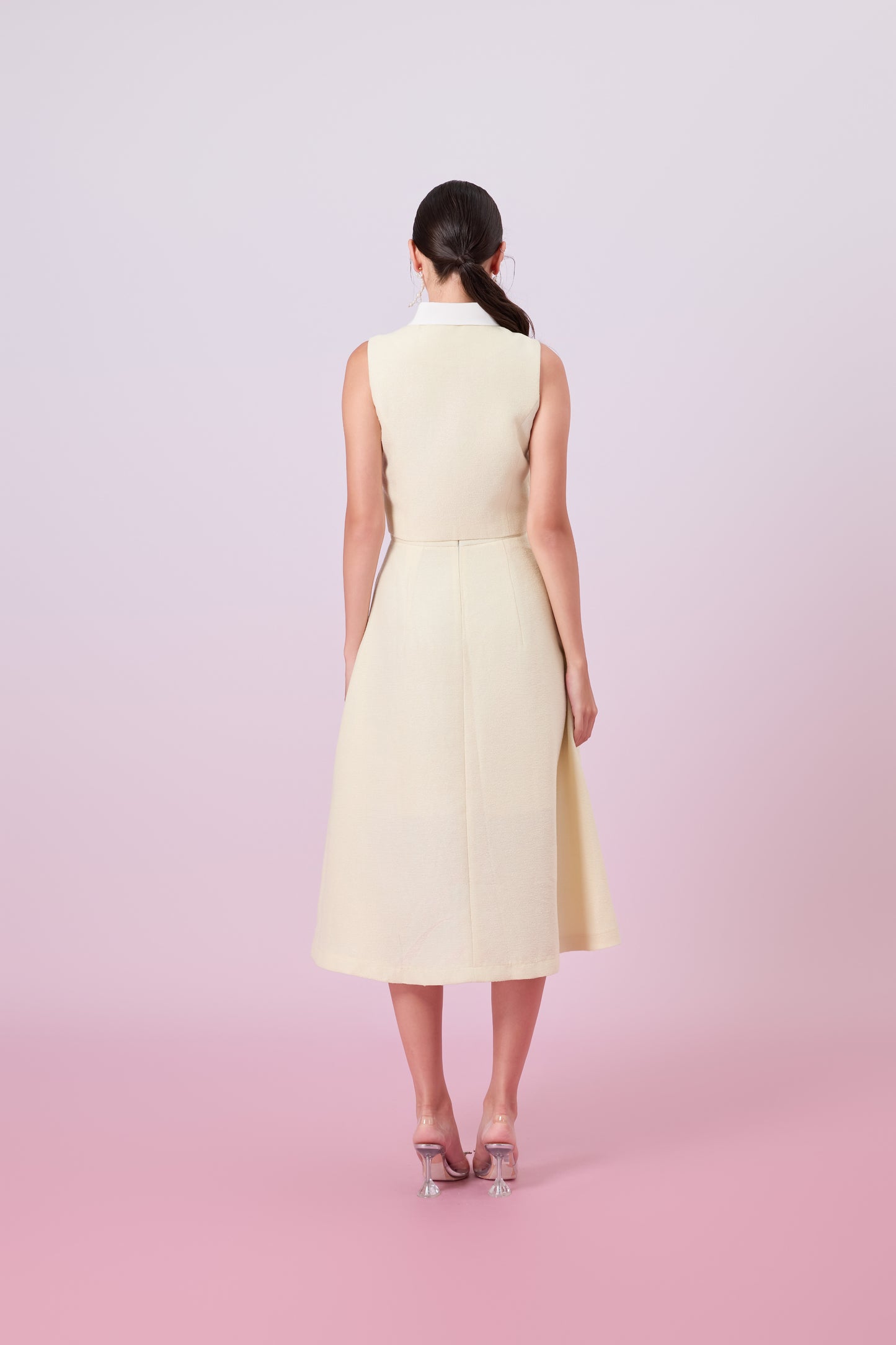 Gahl Pale Yellow Tweed Long Skirt