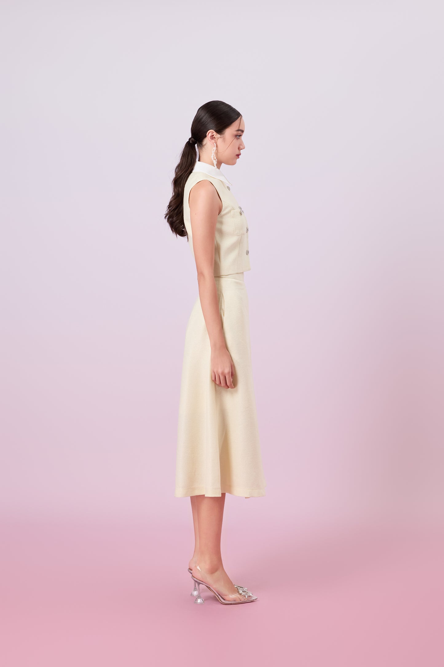 Gahl Pale Yellow Tweed Long Skirt
