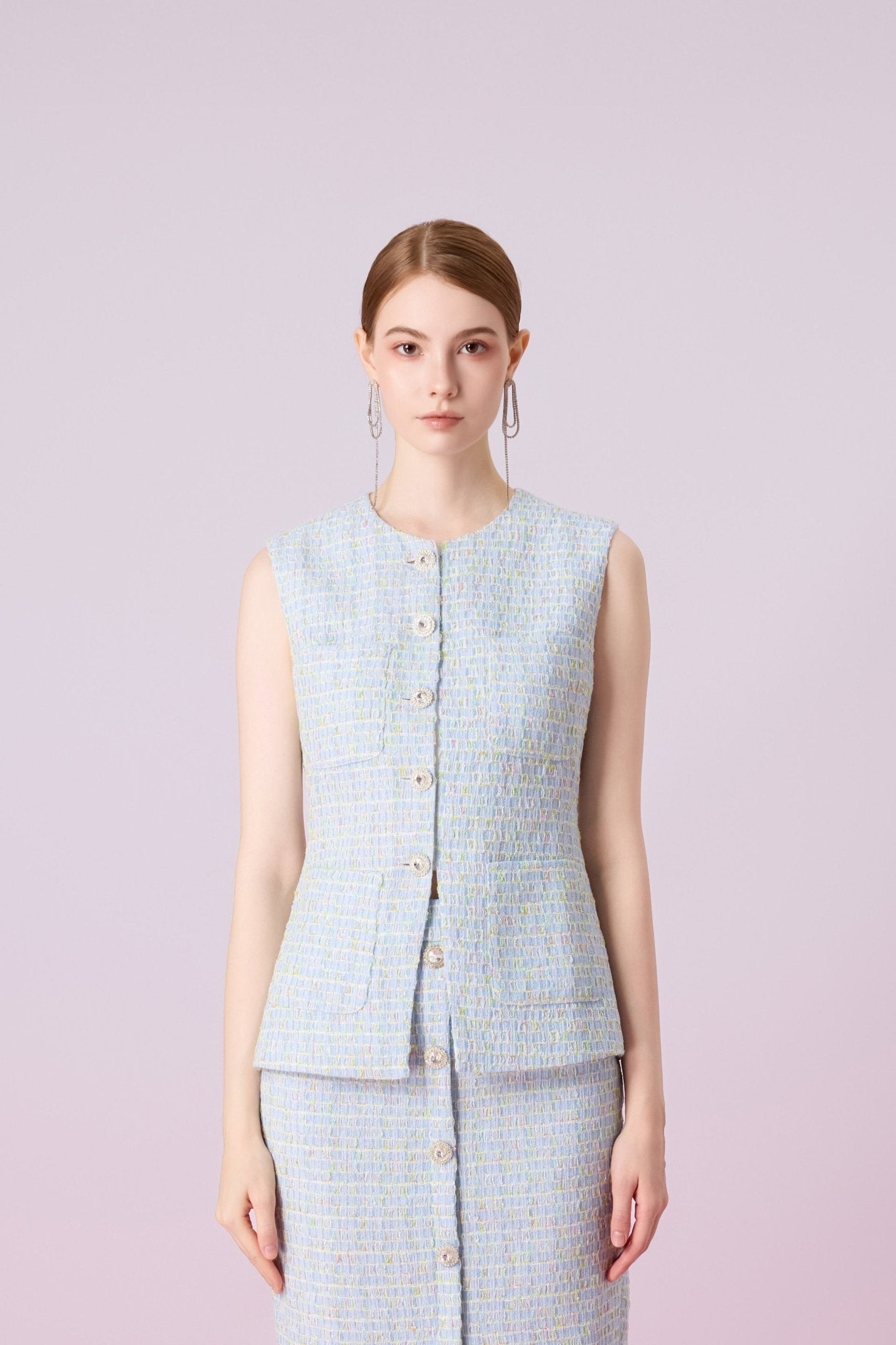 Jowelle Blue Tweed Blazer Vest - Nimisski
