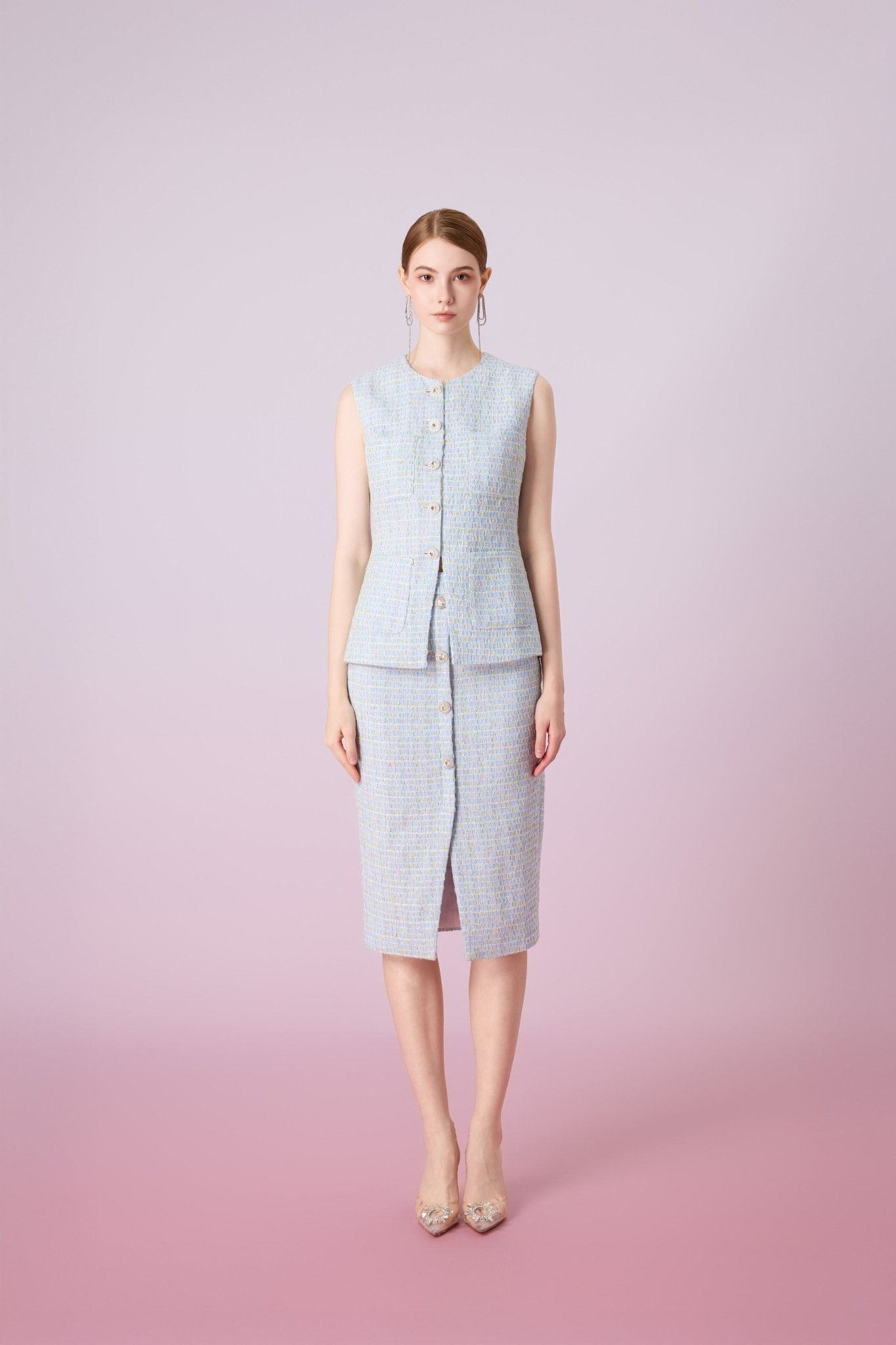 Jowelle Blue Tweed Pencil Skirt - Nimisski