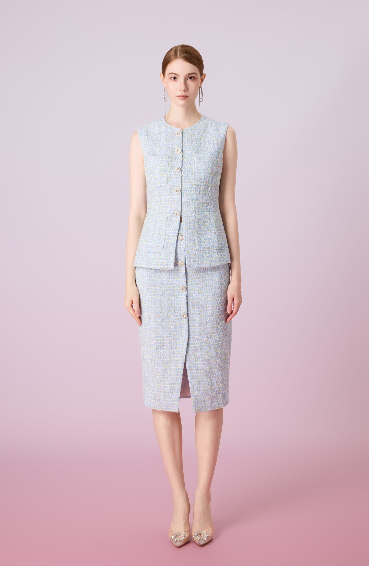 Jowelle Blue Tweed Pencil Skirt