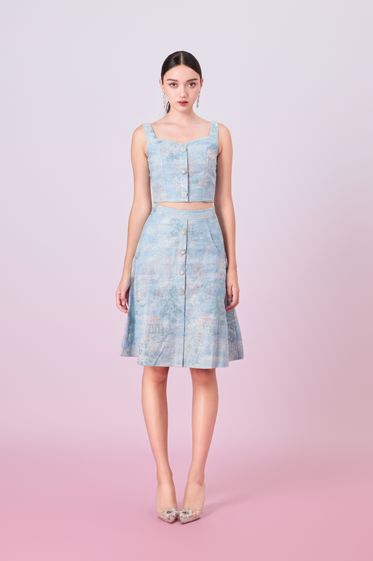 Jacquette Blue Denim Front Button Strap Top