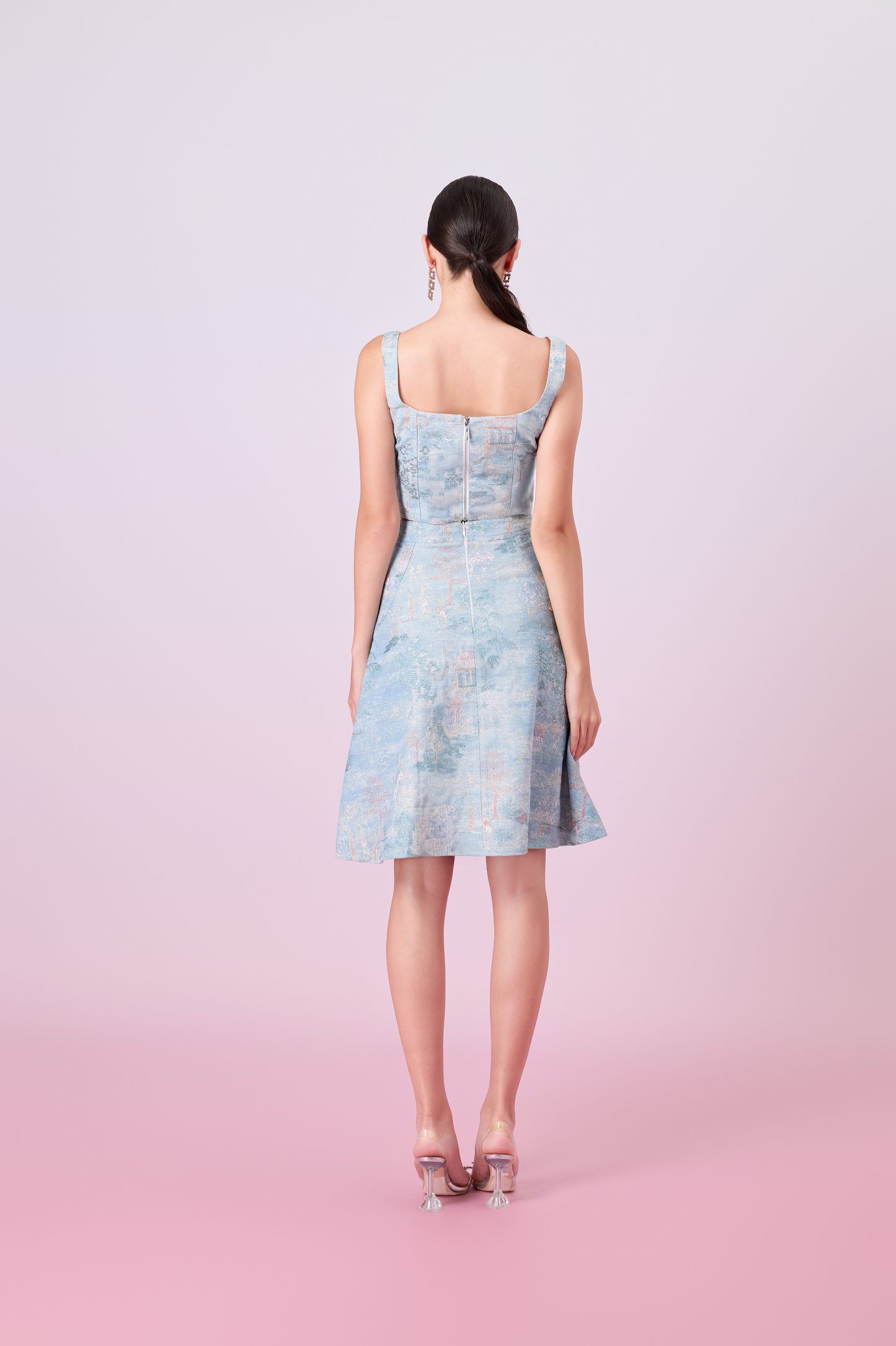 Jacquette Blue Denim Front Button A-Line Skirt