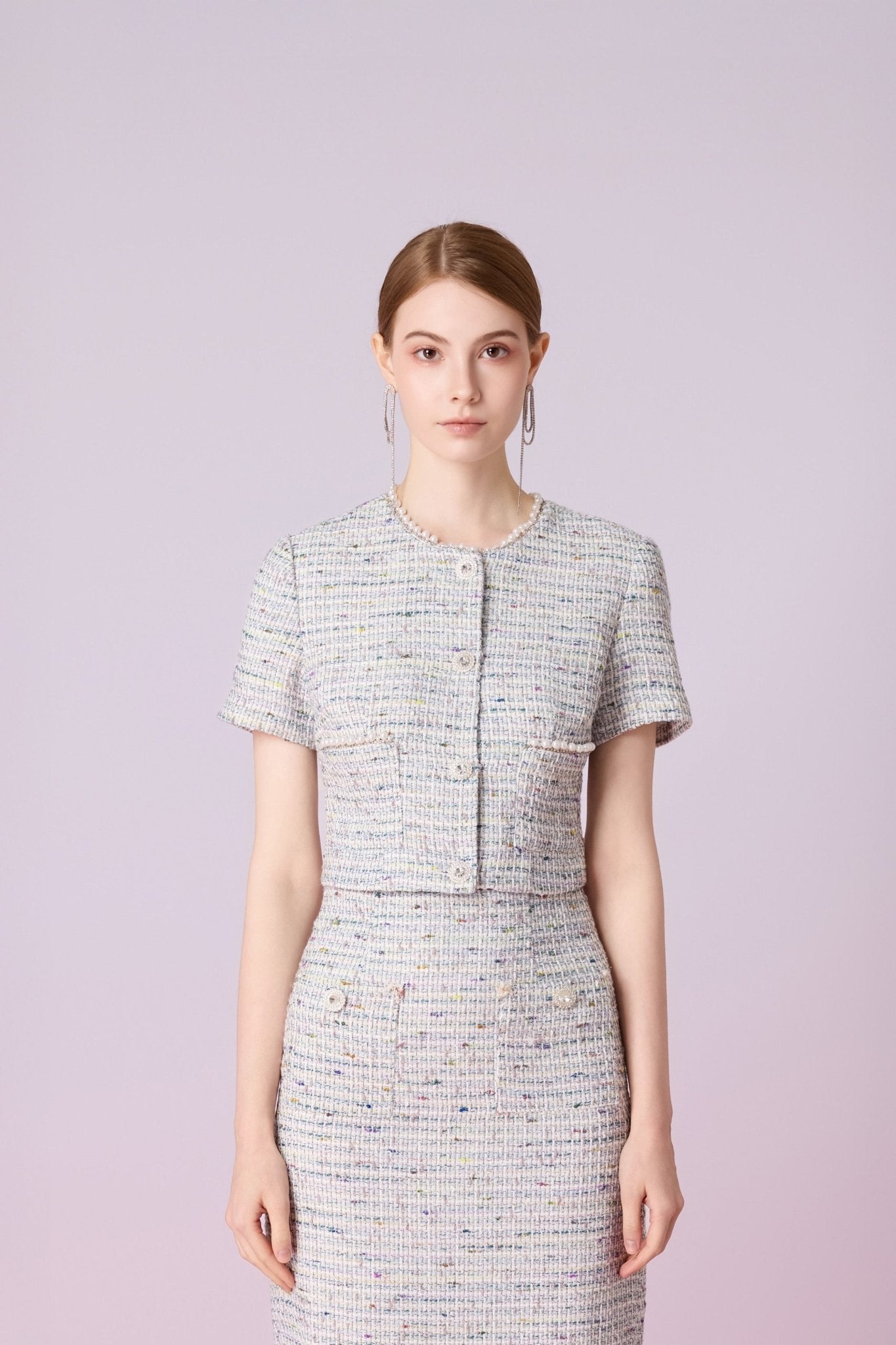 Jackqueline Teal White Tweed Top - Nimisski